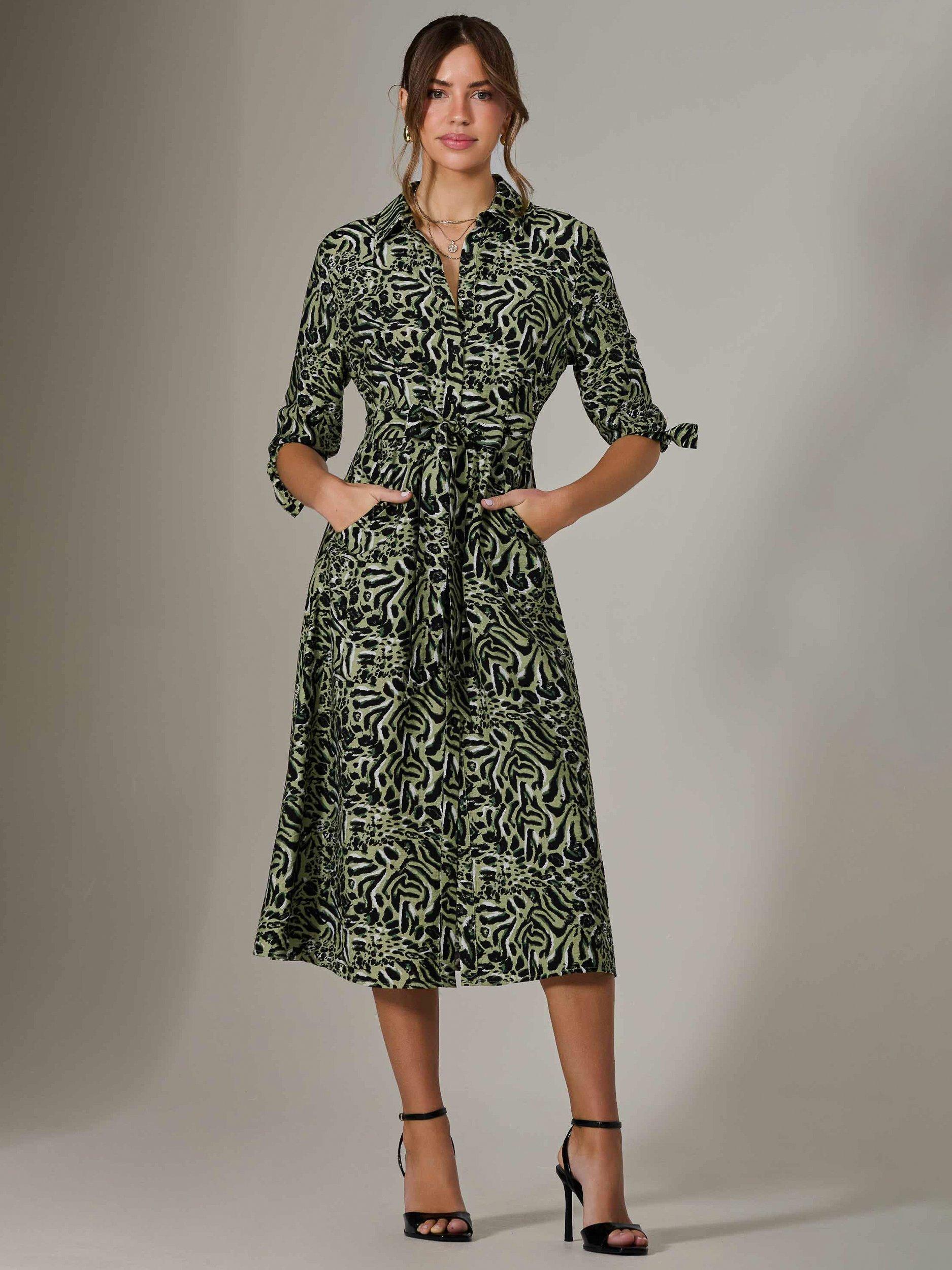 Product image 2 of 7, which shows Jolie Moi Animal Print Maxi Shirt Dress, Green/Multi, 8