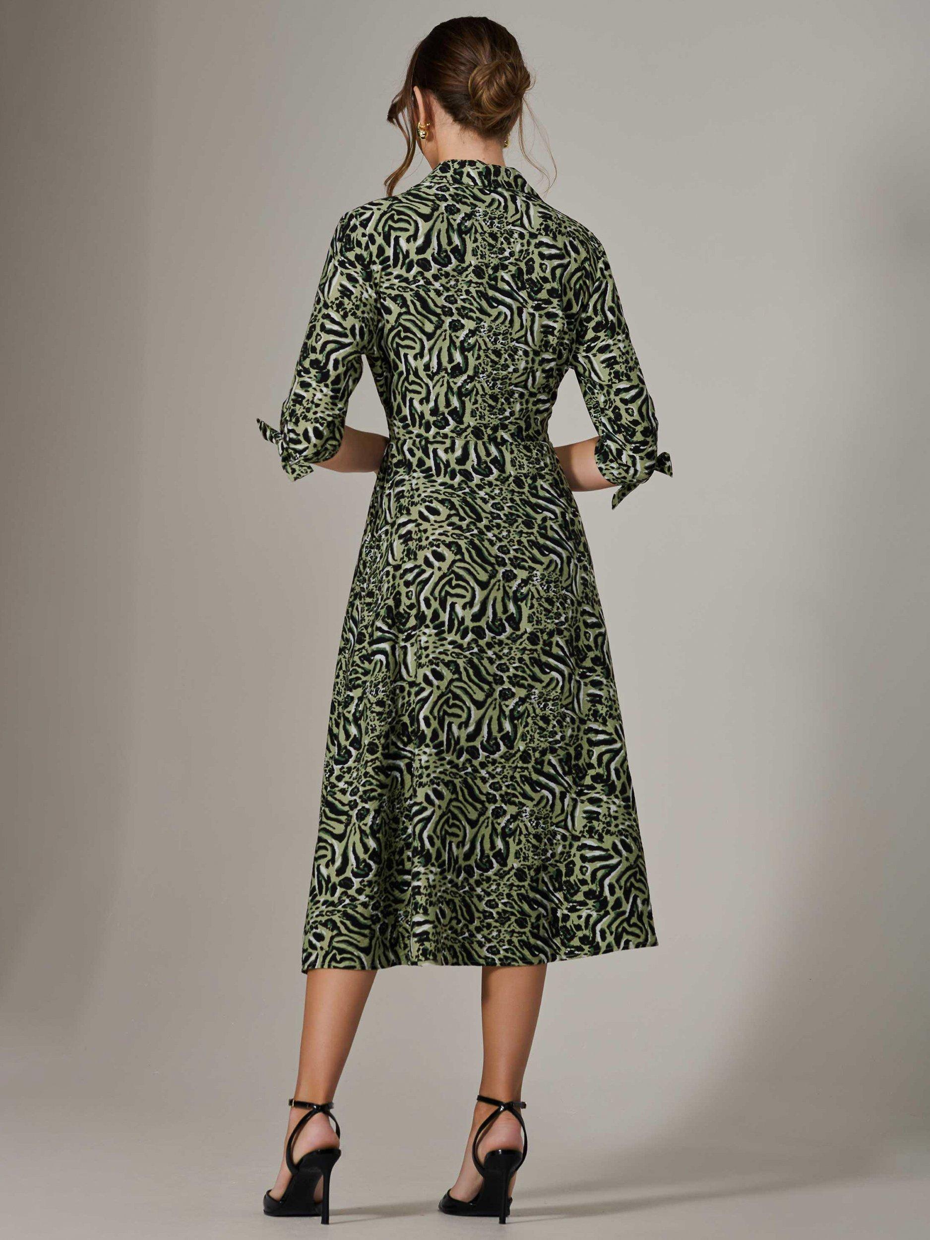 Product image 3 of 7, which shows Jolie Moi Animal Print Maxi Shirt Dress, Green/Multi, 8