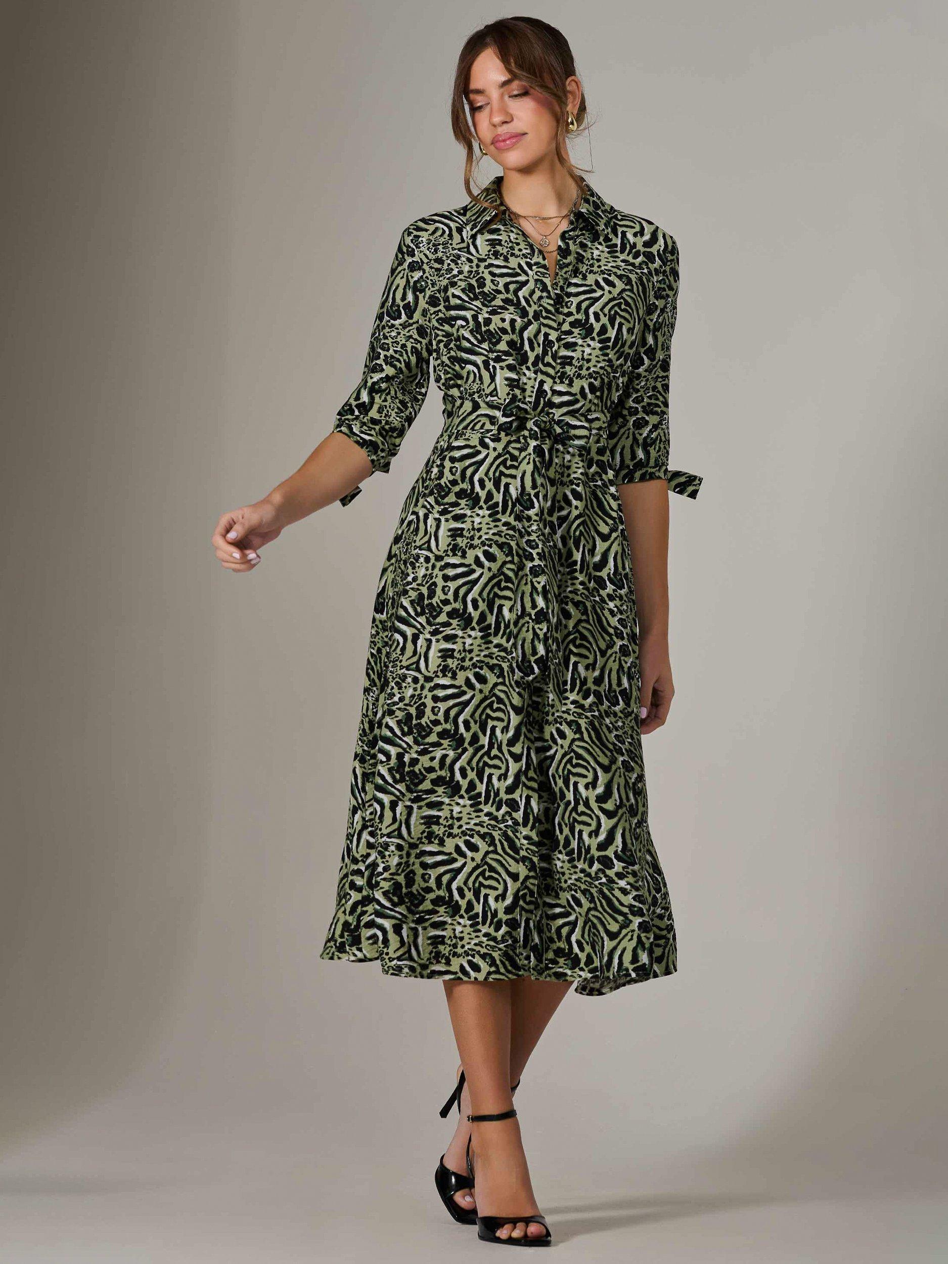 Product image 5 of 7, which shows Jolie Moi Animal Print Maxi Shirt Dress, Green/Multi, 8