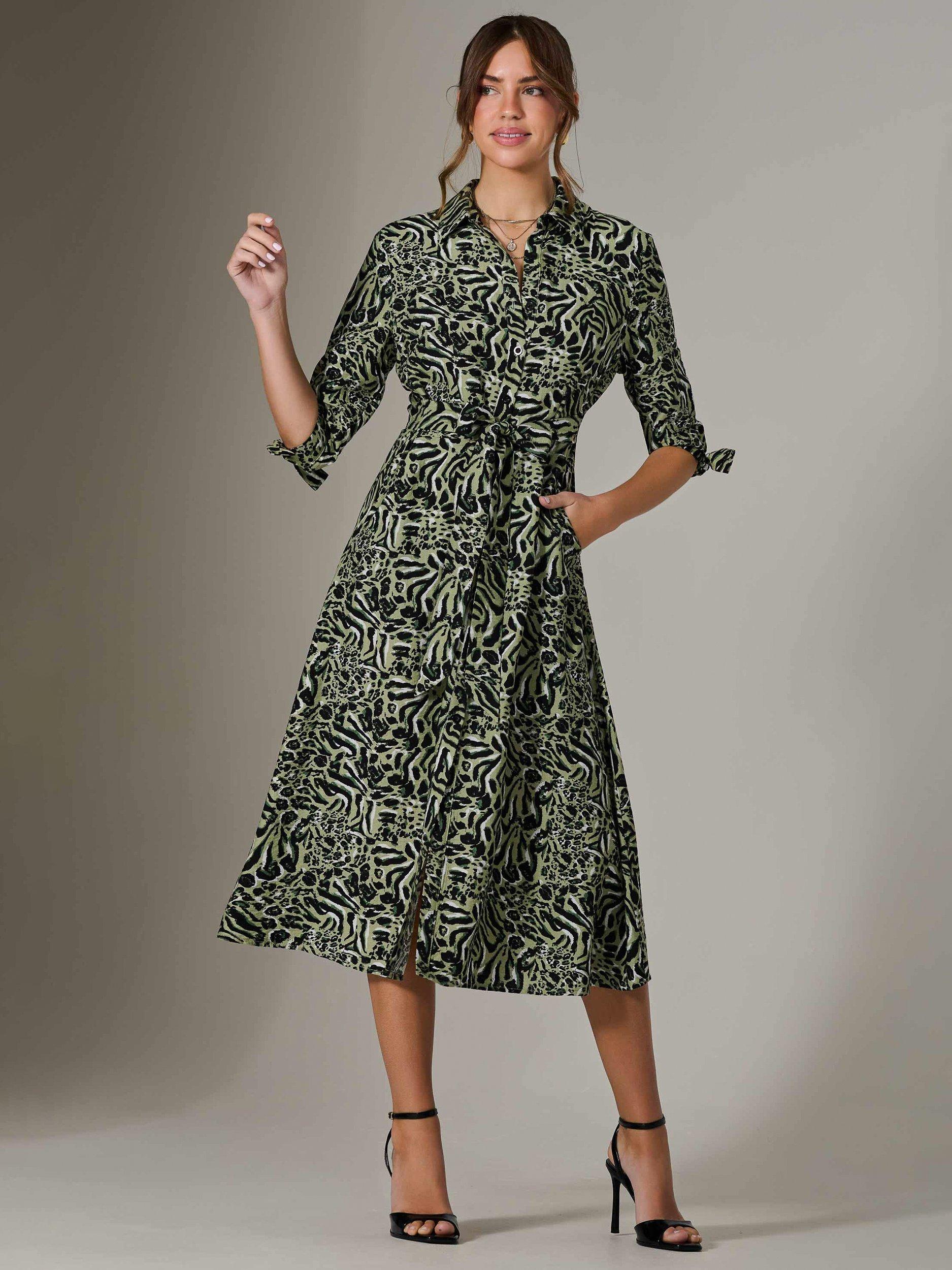 Product image 6 of 7, which shows Jolie Moi Animal Print Maxi Shirt Dress, Green/Multi, 8
