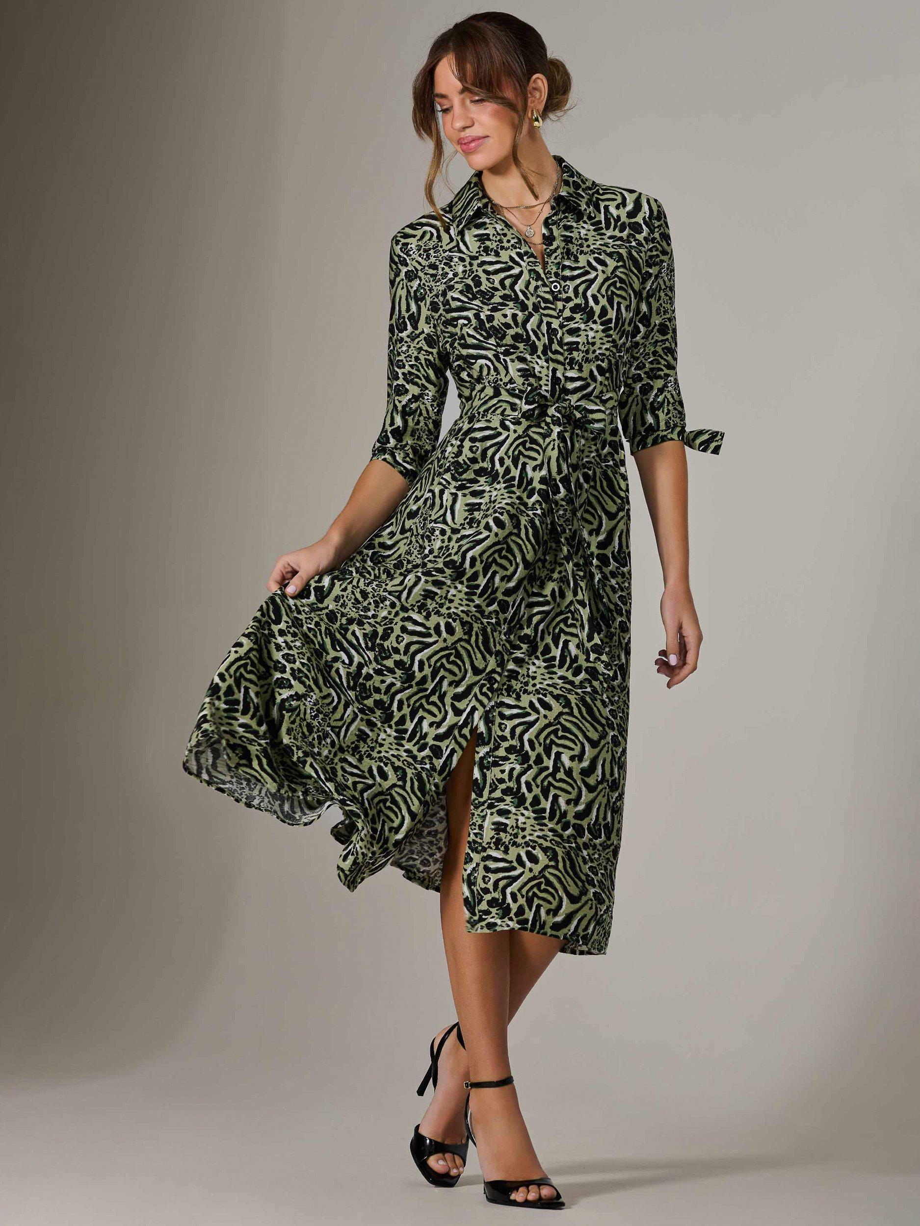 Product image 7 of 7, which shows Jolie Moi Animal Print Maxi Shirt Dress, Green/Multi, 8