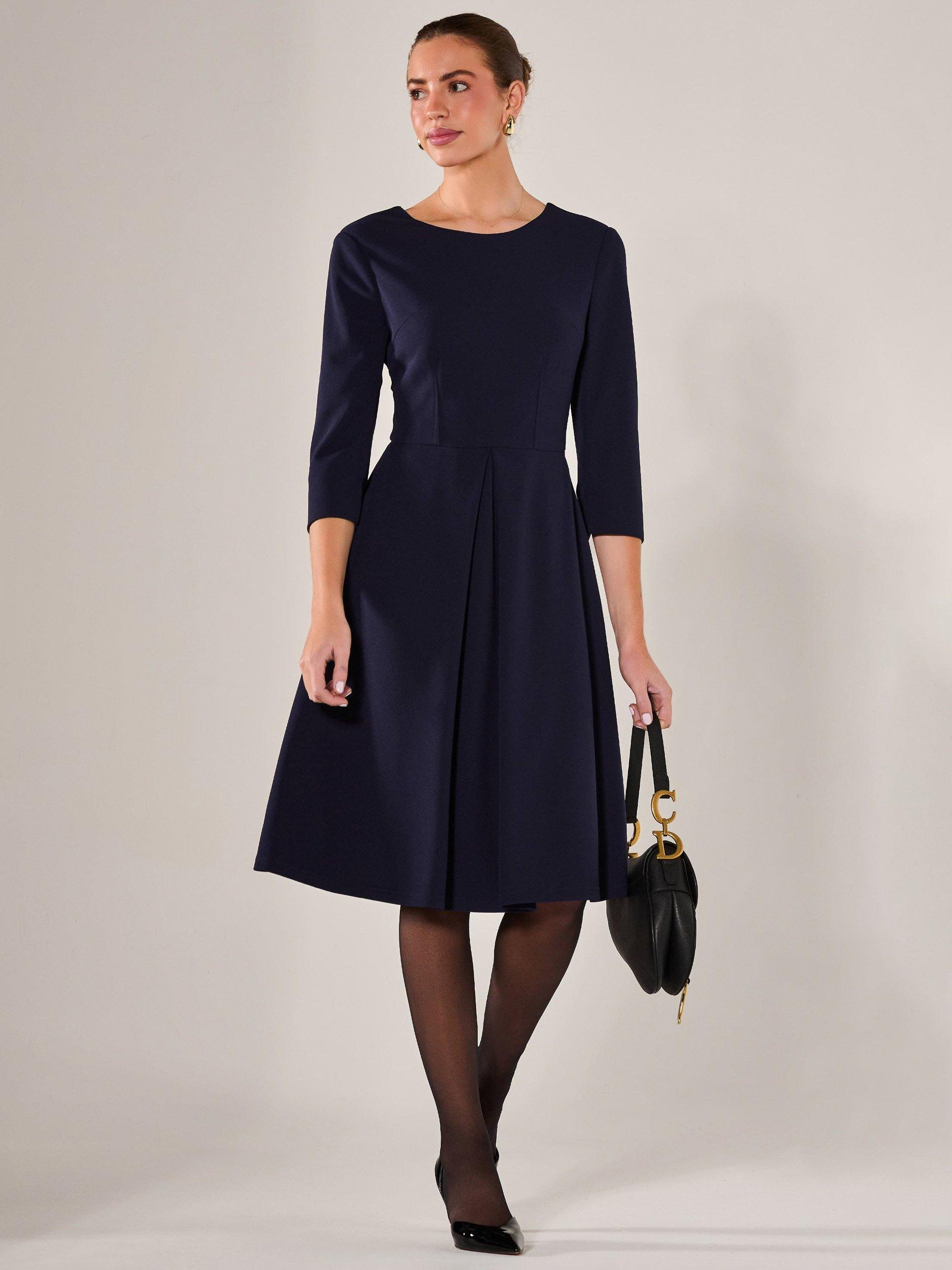 Product image 2 of 7, which shows Jolie Moi Three Quarter Sleeve Midi Dress, Navy, 8