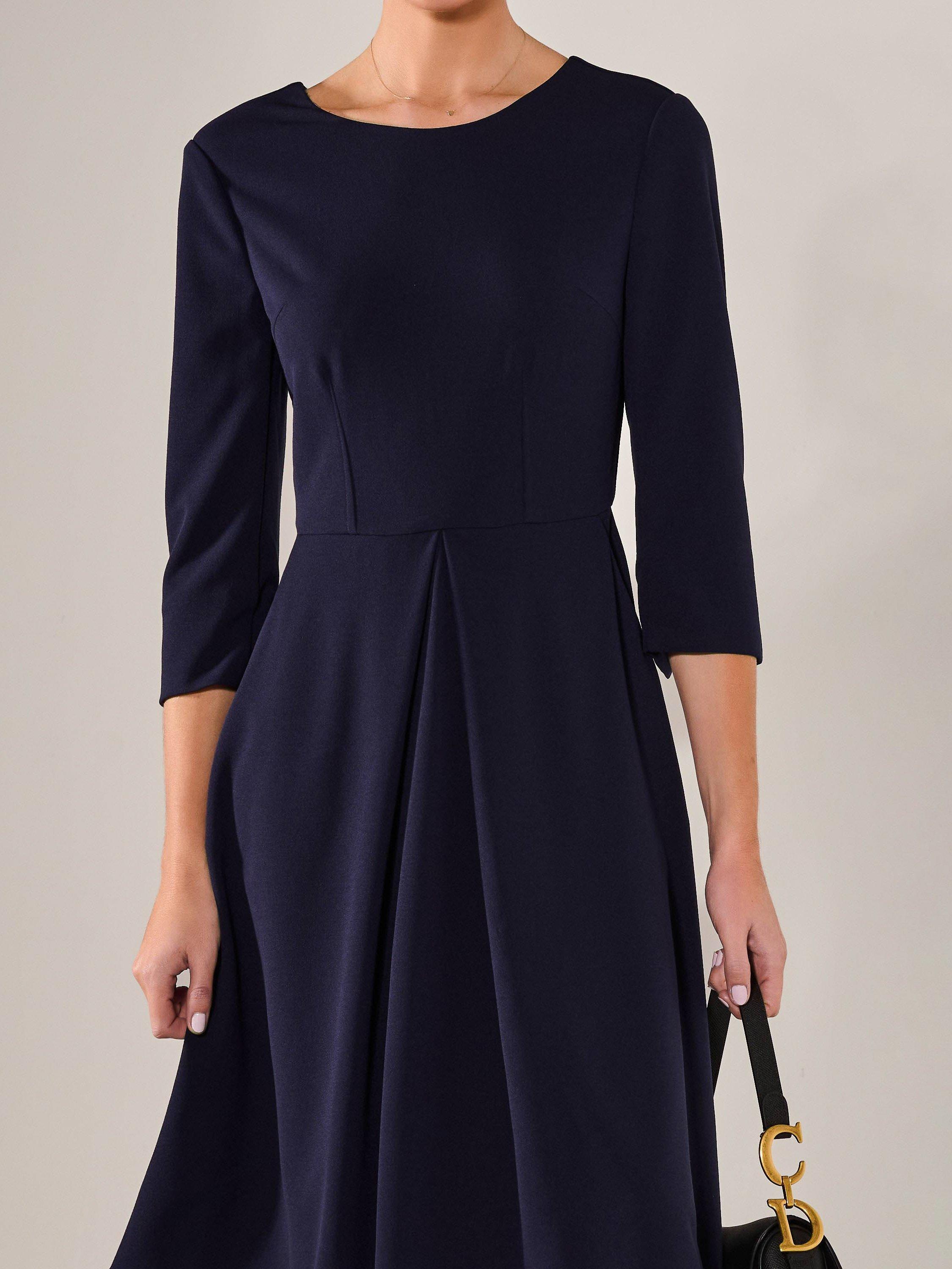 Product image 4 of 7, which shows Jolie Moi Three Quarter Sleeve Midi Dress, Navy, 8