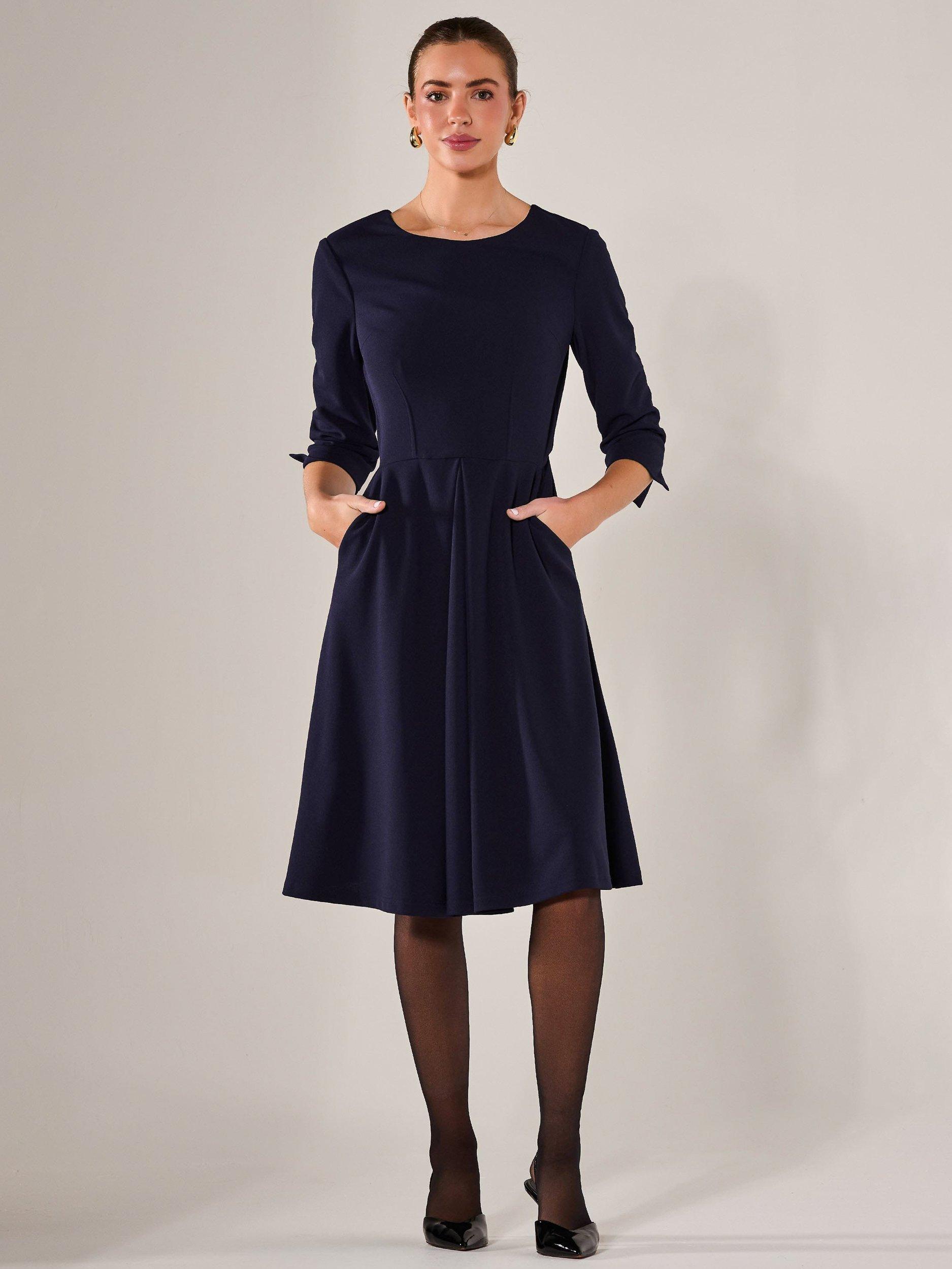 Product image 5 of 7, which shows Jolie Moi Three Quarter Sleeve Midi Dress, Navy, 8