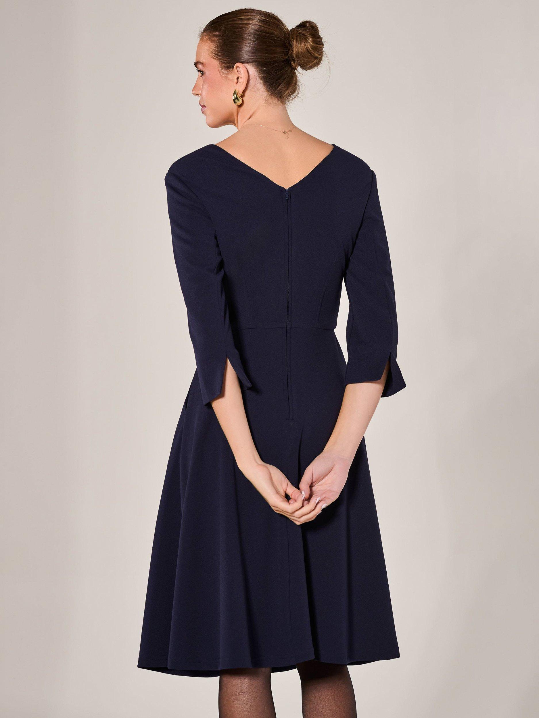 Product image 6 of 7, which shows Jolie Moi Three Quarter Sleeve Midi Dress, Navy, 8