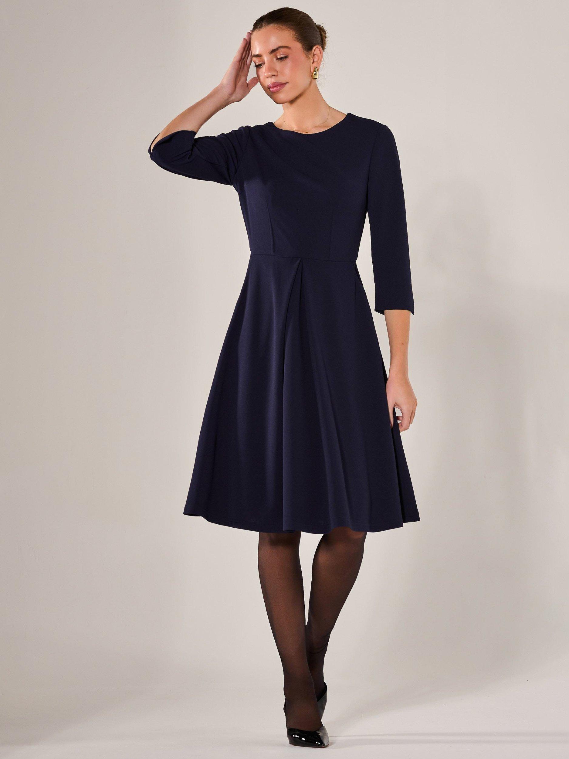 Product image 7 of 7, which shows Jolie Moi Three Quarter Sleeve Midi Dress, Navy, 8