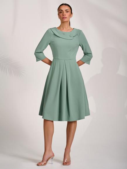 Jolie Moi Roll Collar Long Sleeve Midi Dress, Mint Green