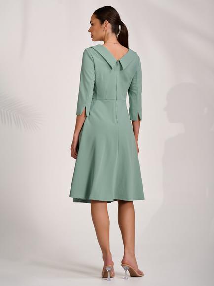 Jolie Moi Roll Collar Long Sleeve Midi Dress - view 2, Mint Green