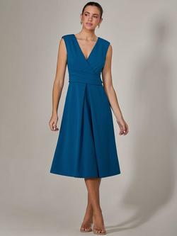 Jolie Moi Tie Waist Midi Dress, Teal - view 2, Teal