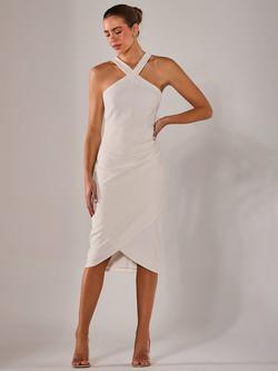 Jolie Moi Cross Over Halterneck Midi Dress, White, White