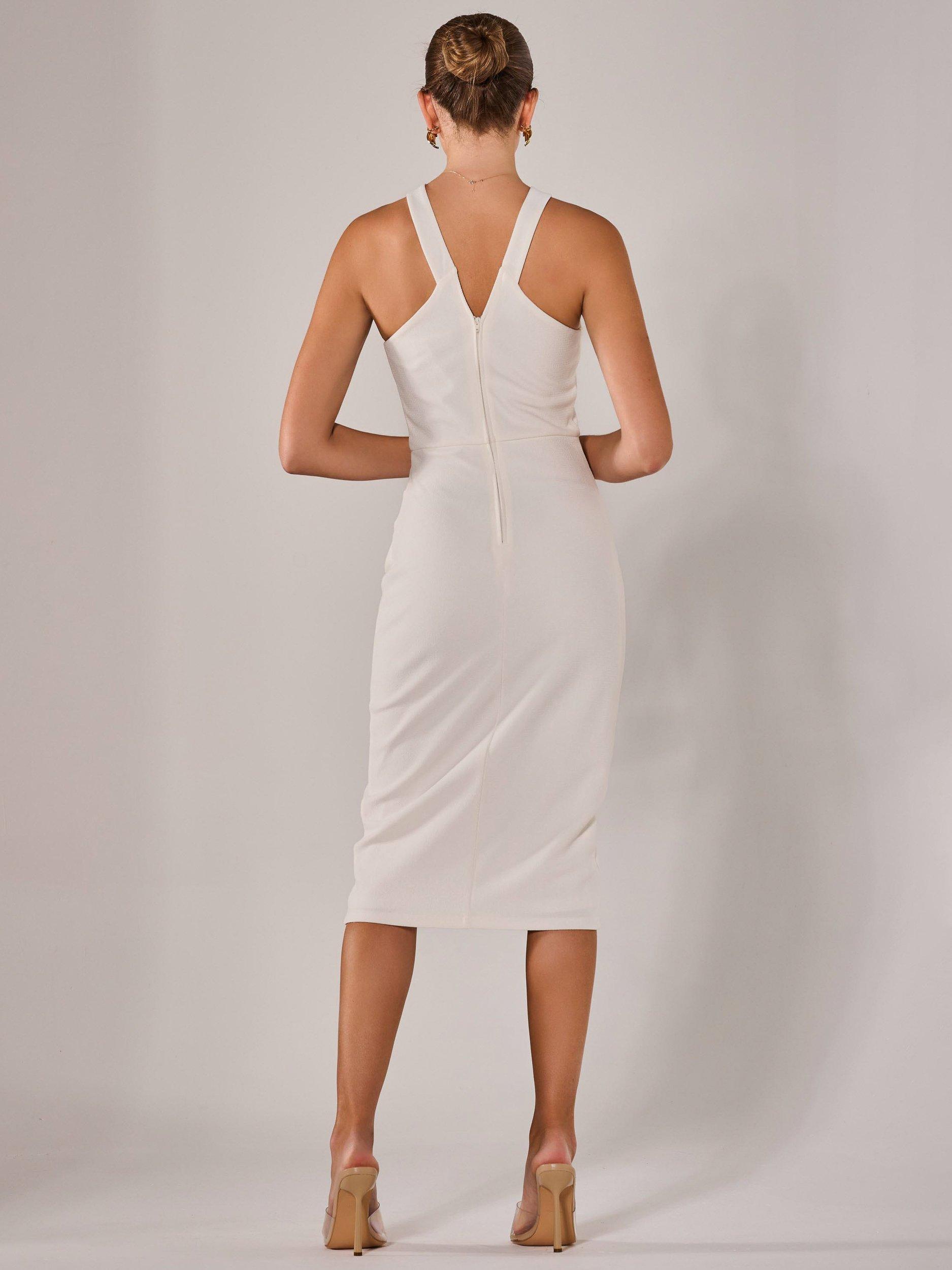Product image 3 of 7, which shows Jolie Moi Cross Over Halterneck Midi Dress, White, 8