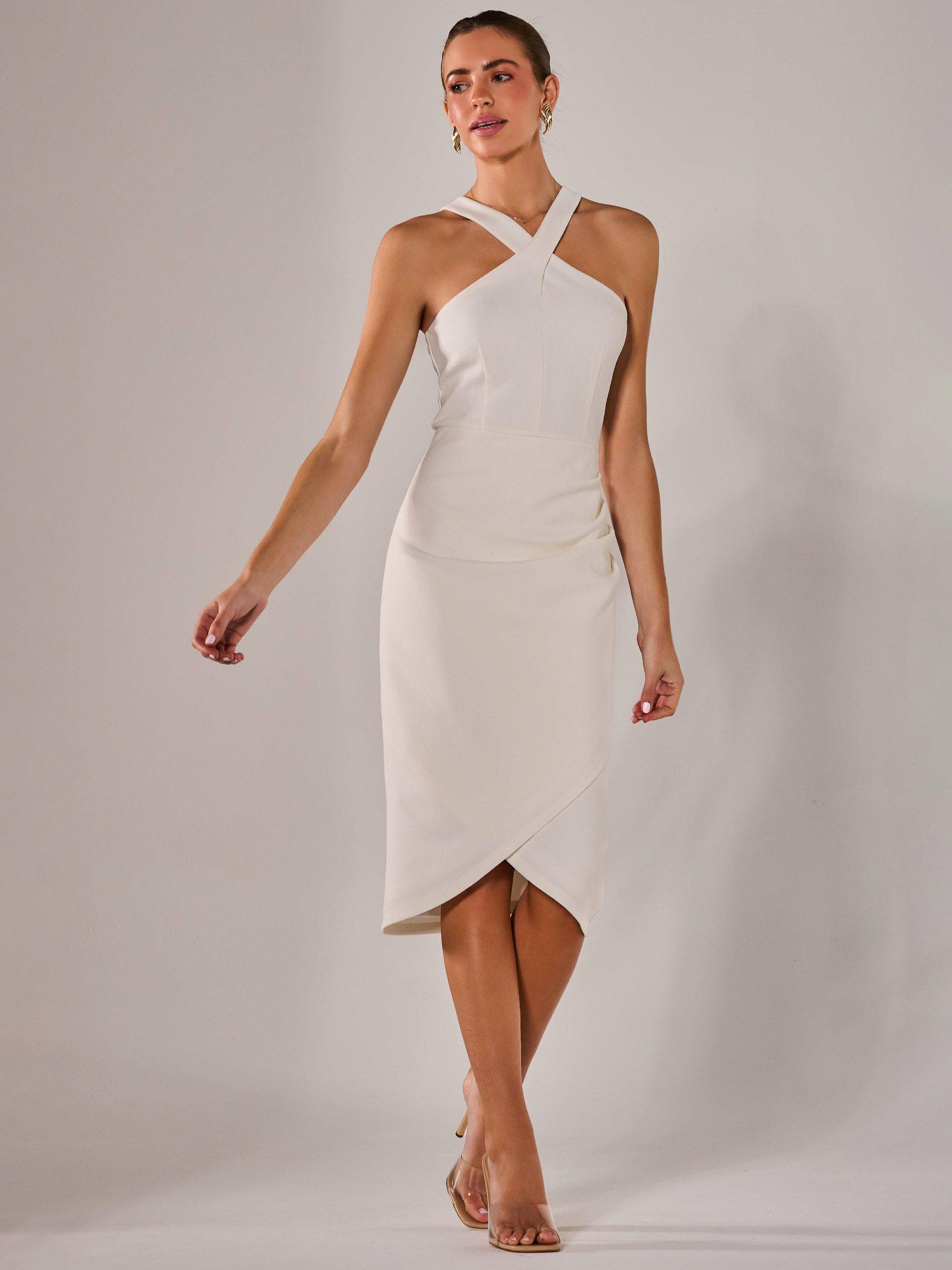 Product image 6 of 7, which shows Jolie Moi Cross Over Halterneck Midi Dress, White, 8