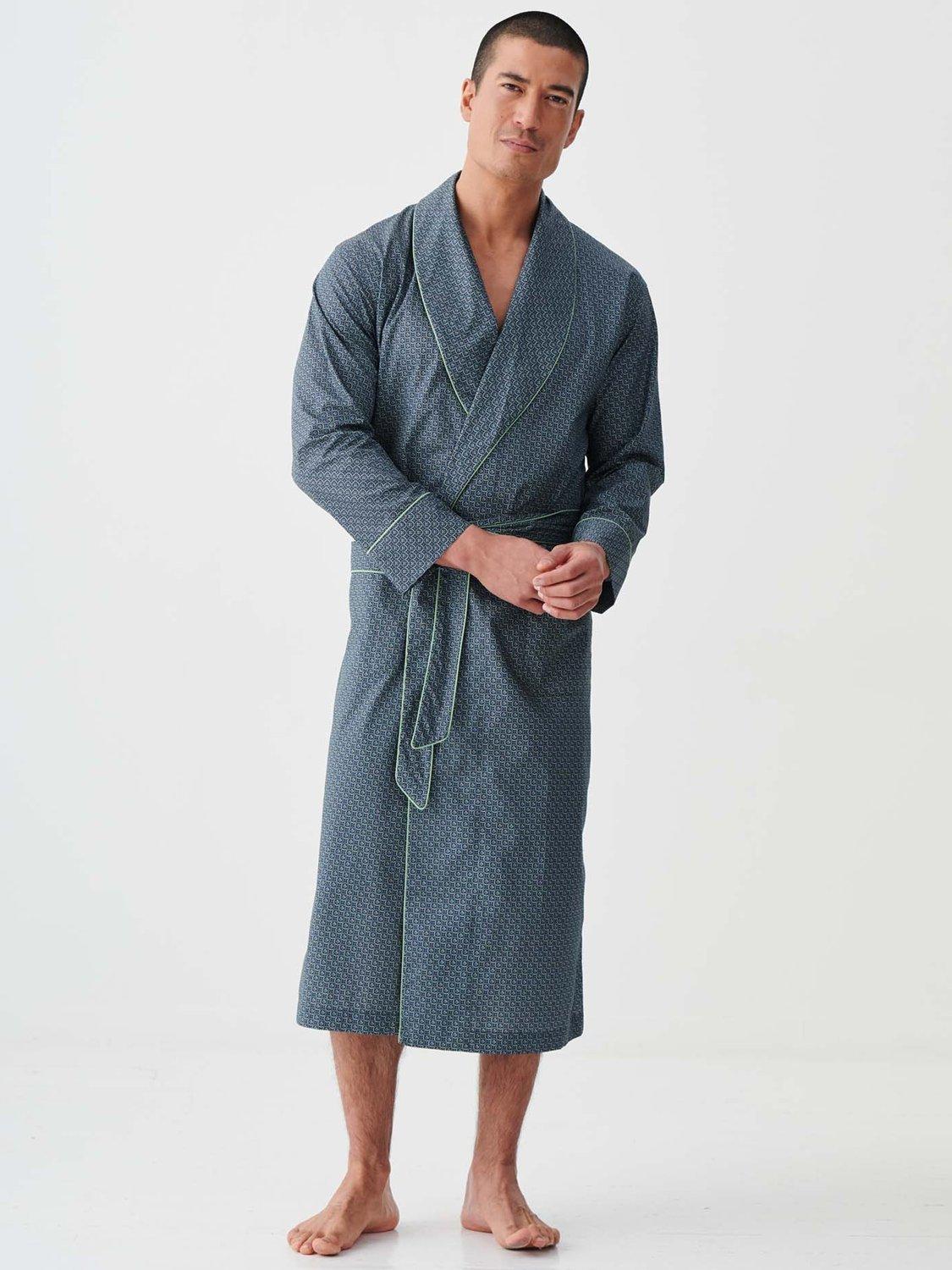 Product image 1 of 6, which shows British Boxers Geometric Print Cotton Dressing Gown, Moorland, S