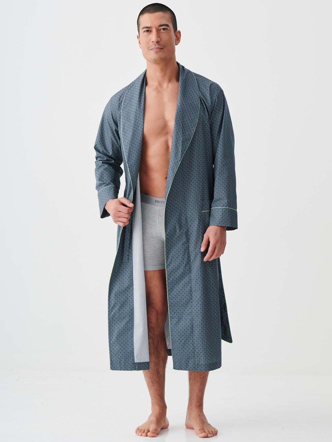 Product image 4 of 6, which shows British Boxers Geometric Print Cotton Dressing Gown, Moorland, S