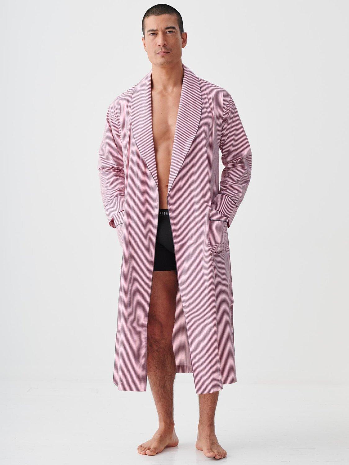 Product image 1 of 6, which shows British Boxers Crisp Cotton Pinstripe Dressing Gown, Red/White, S