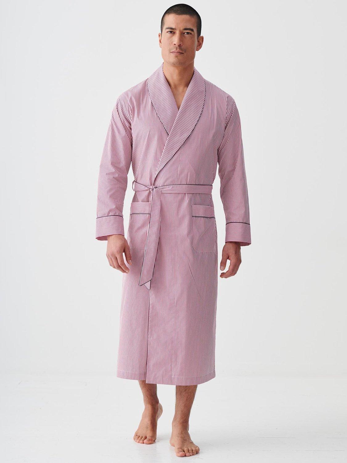 Product image 2 of 6, which shows British Boxers Crisp Cotton Pinstripe Dressing Gown, Red/White, S