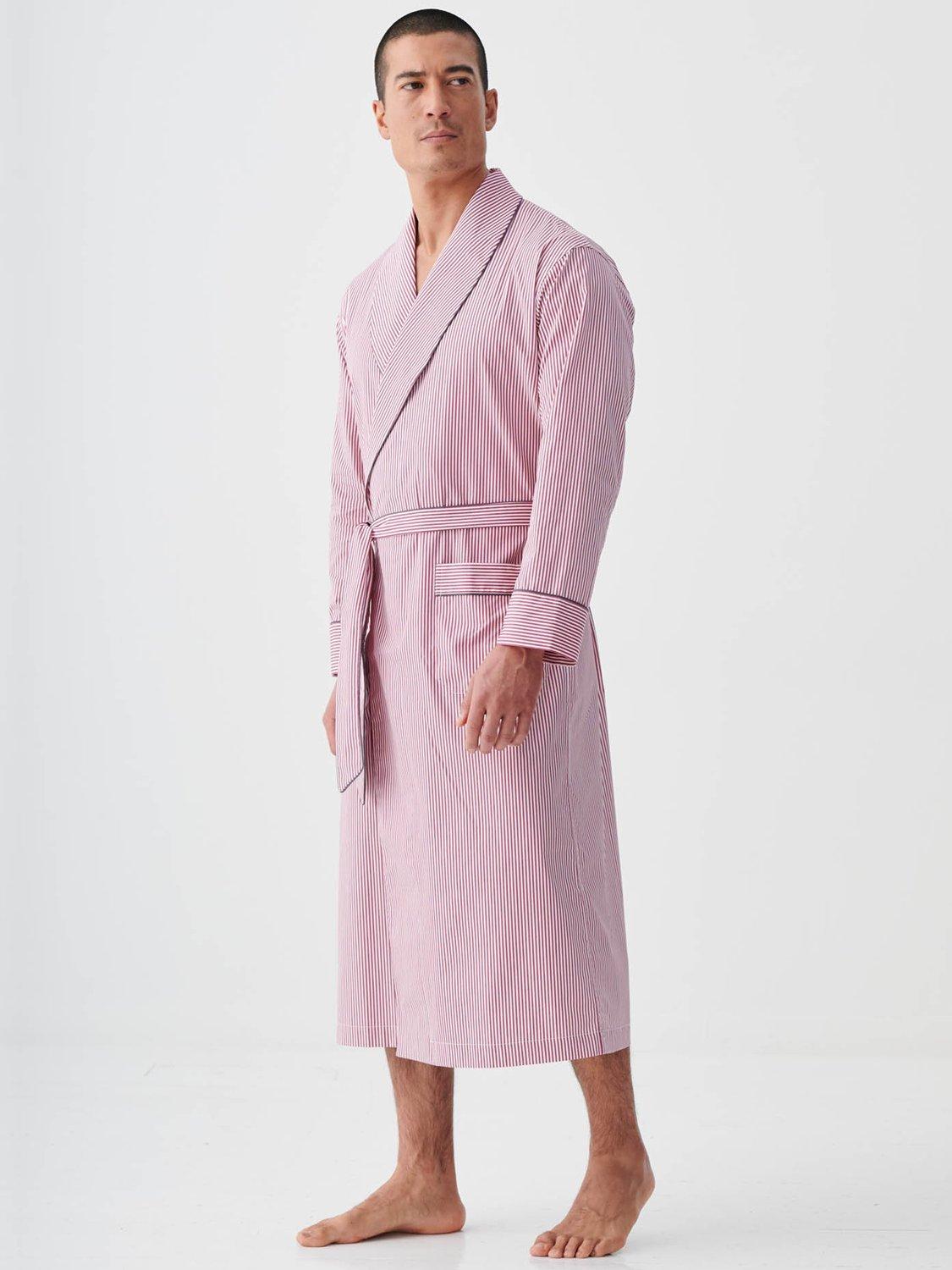 Product image 4 of 6, which shows British Boxers Crisp Cotton Pinstripe Dressing Gown, Red/White, S