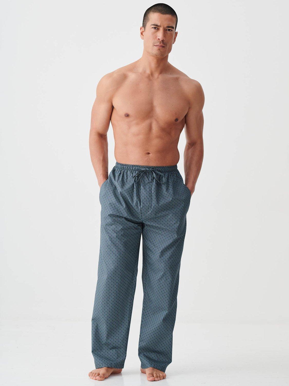 Product image 1 of 5, which shows British Boxers Geometric Print Cotton Pyjama Bottoms, Moorland, S