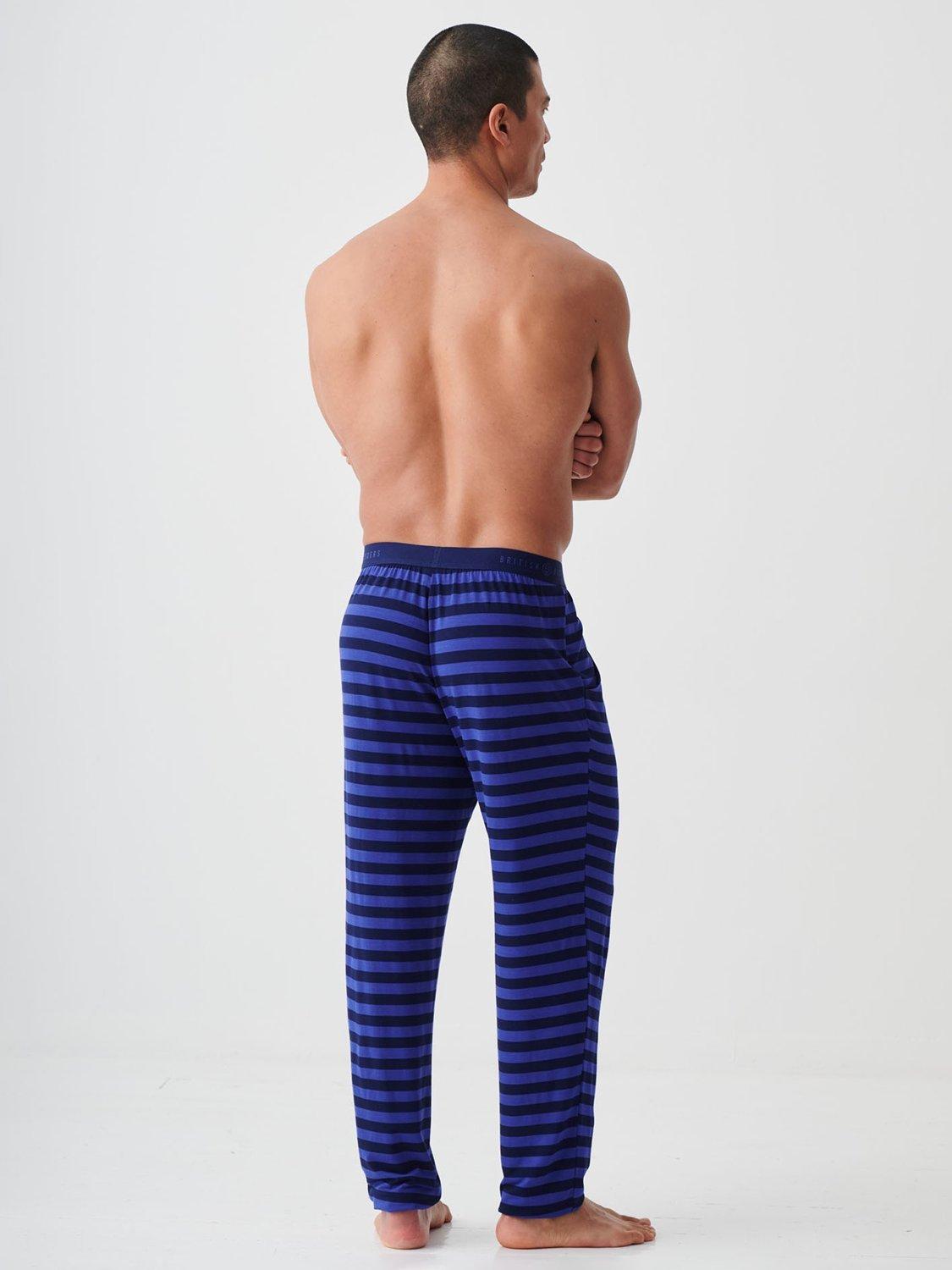 Product image 3 of 5, which shows British Boxers Bamboo Striped Lounge Trousers, Royal Blue/Navy, S
