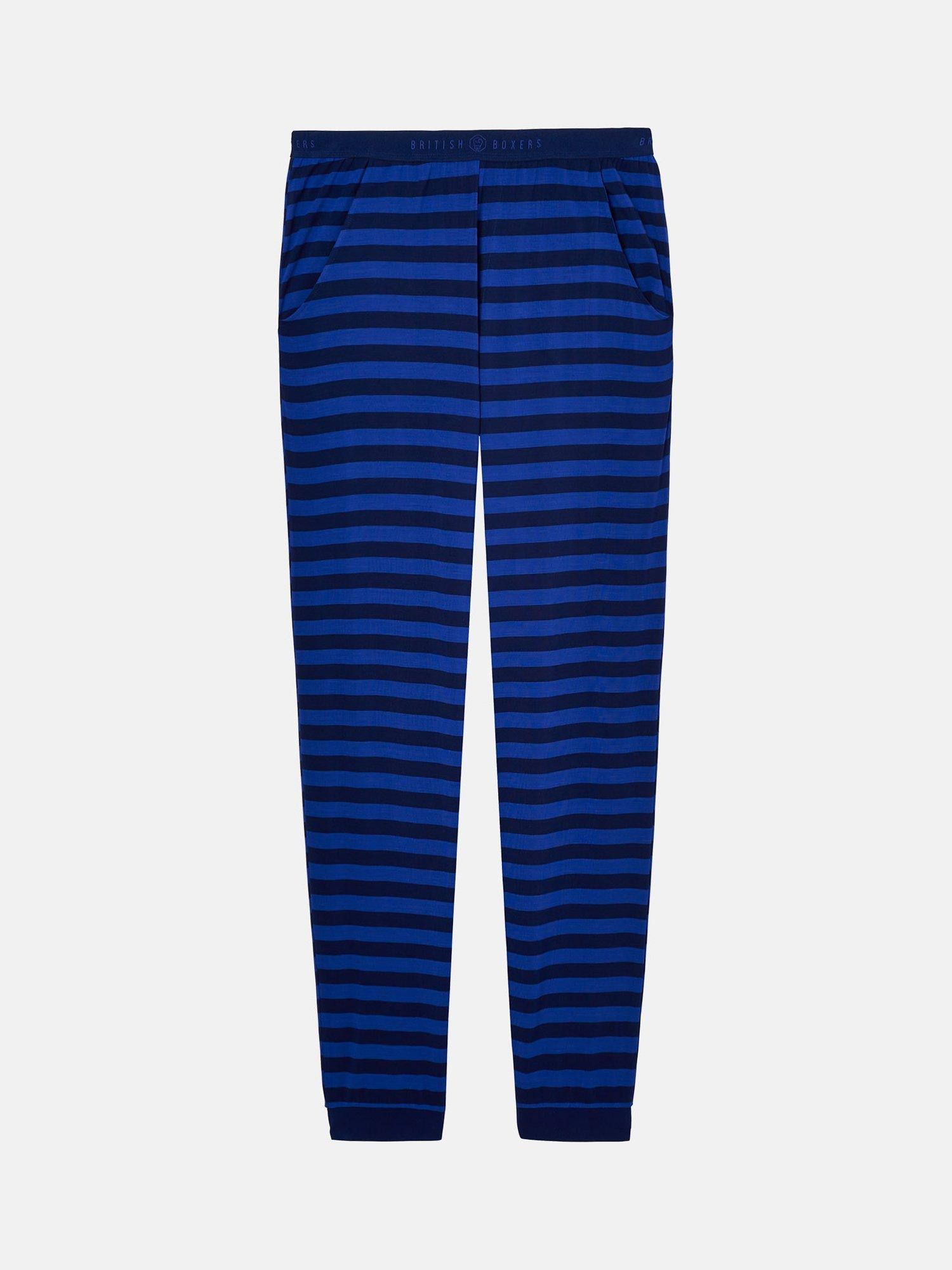Product image 4 of 5, which shows British Boxers Bamboo Striped Lounge Trousers, Royal Blue/Navy, S