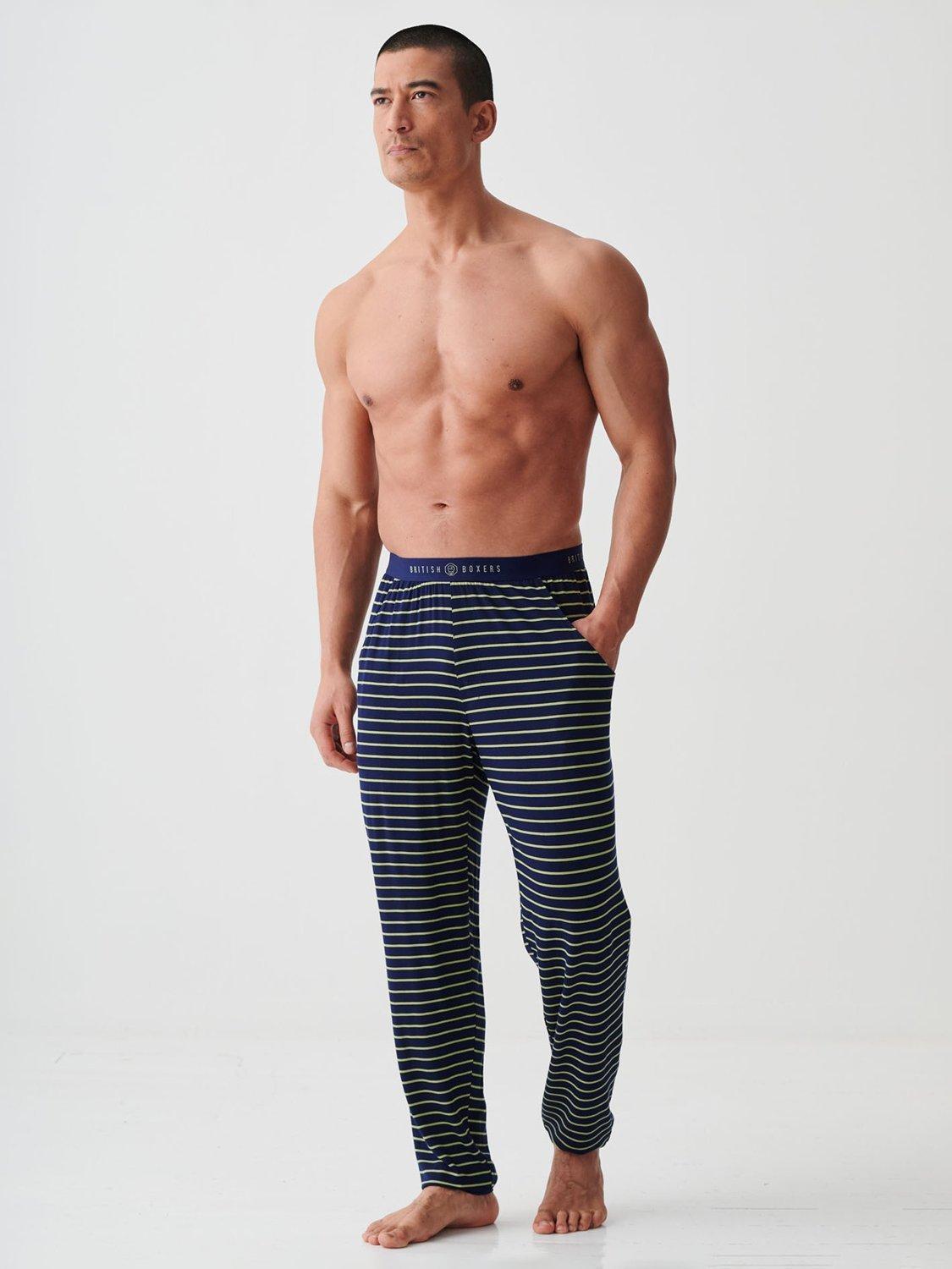 Product image 2 of 5, which shows British Boxers Bamboo Lounge Trousers, Tarragon/Navy, S