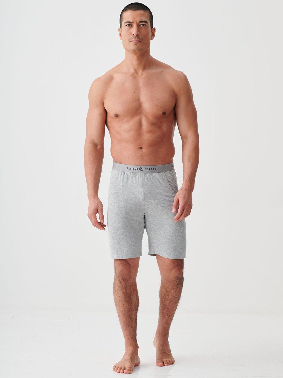 Product image 1 of 5, which shows British Boxers Bamboo Lounge Shorts, Grey Marl, S