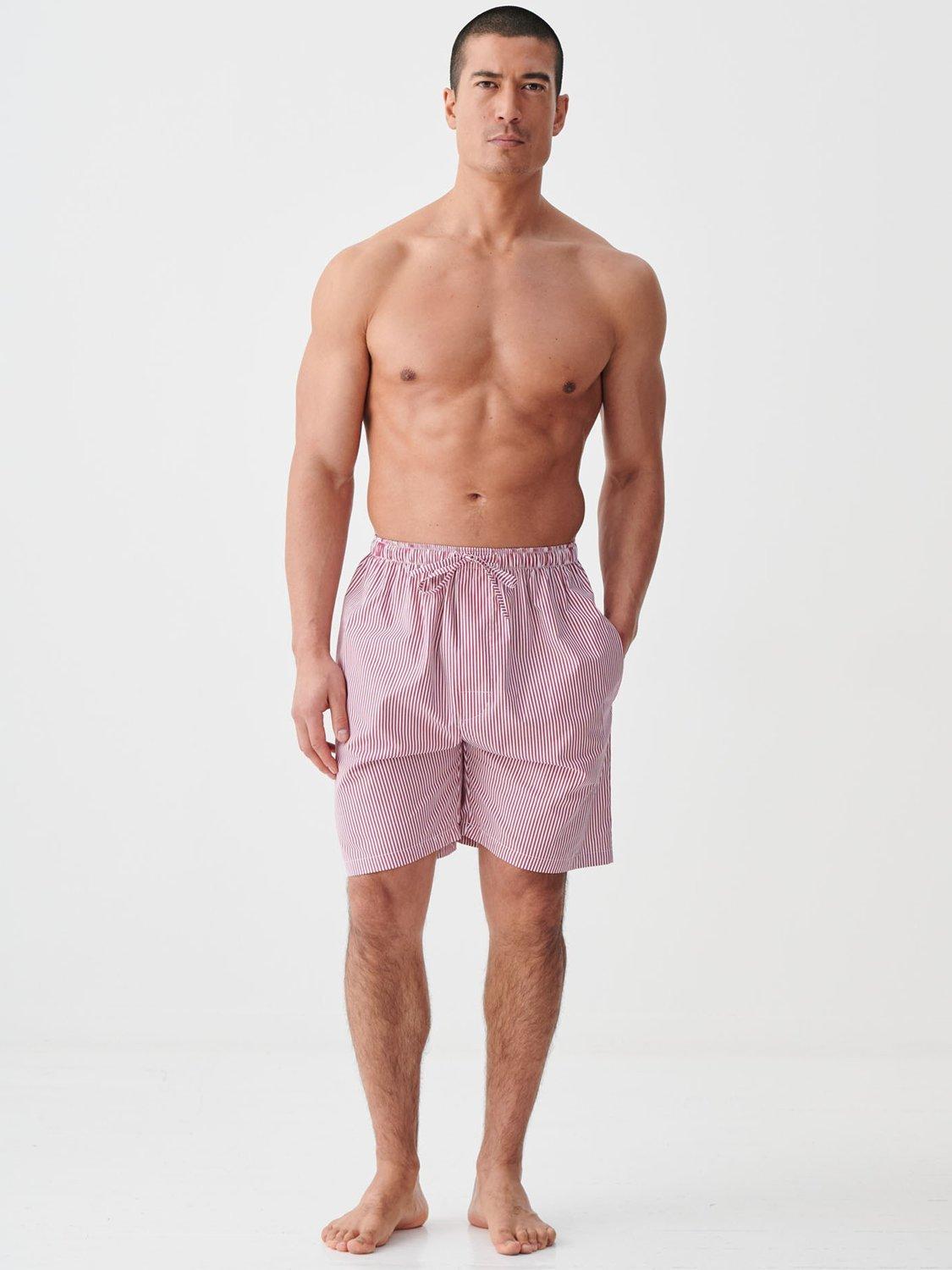 Product image 1 of 4, which shows British Boxers James Stripe Cotton Pyjama Shorts, Red/White, S