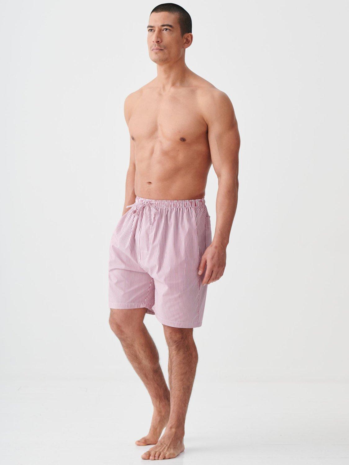 Product image 2 of 4, which shows British Boxers James Stripe Cotton Pyjama Shorts, Red/White, S