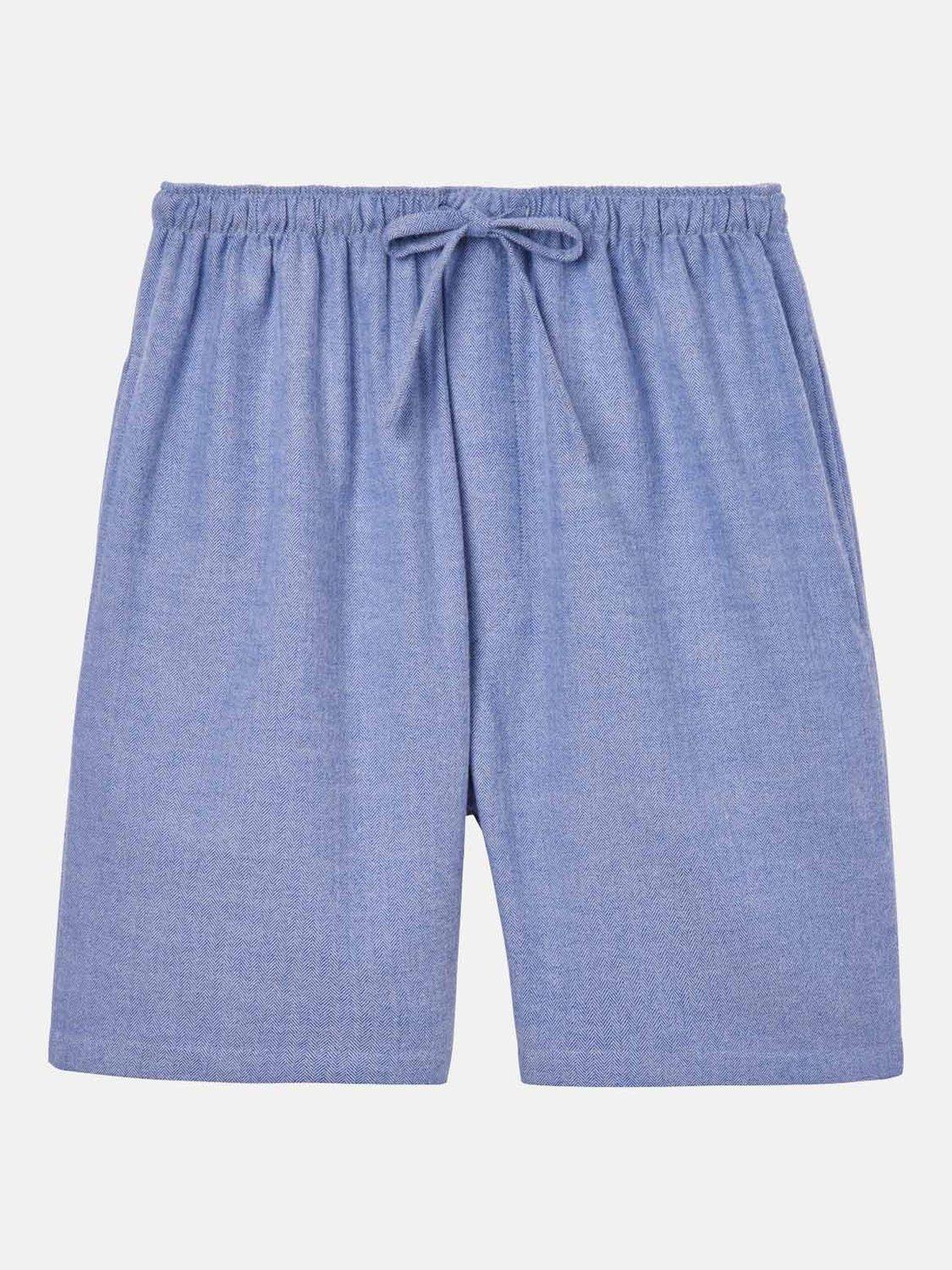 Product image 5 of 5, which shows British Boxers Herringbone Brushed Cotton Sleep Shorts, Staffordshire Blue, S
