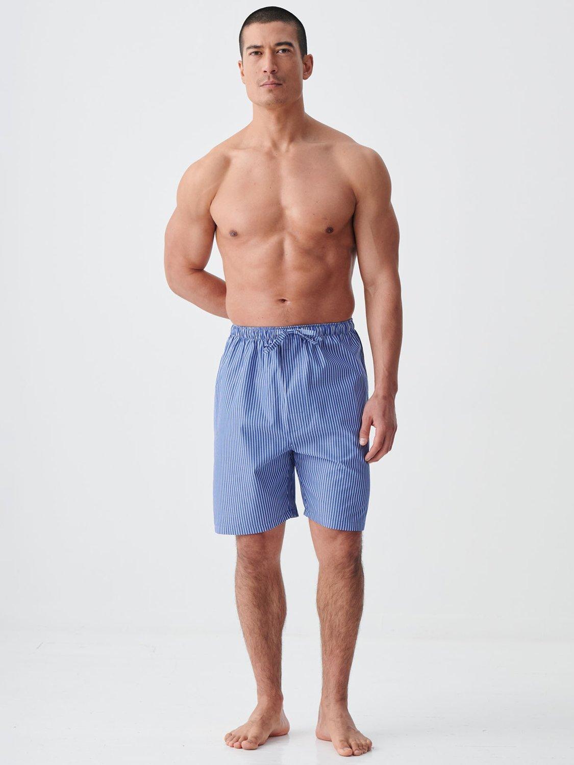 Product image 1 of 4, which shows British Boxers Stow Cotton Sleep Shorts, Navy/White, S