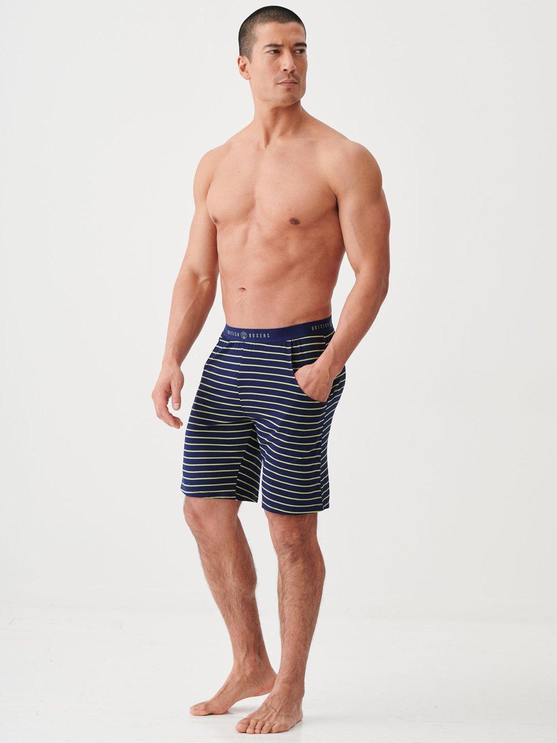 Product image 2 of 5, which shows British Boxers Bamboo Lounge Shorts, Tarragon/Navy, S