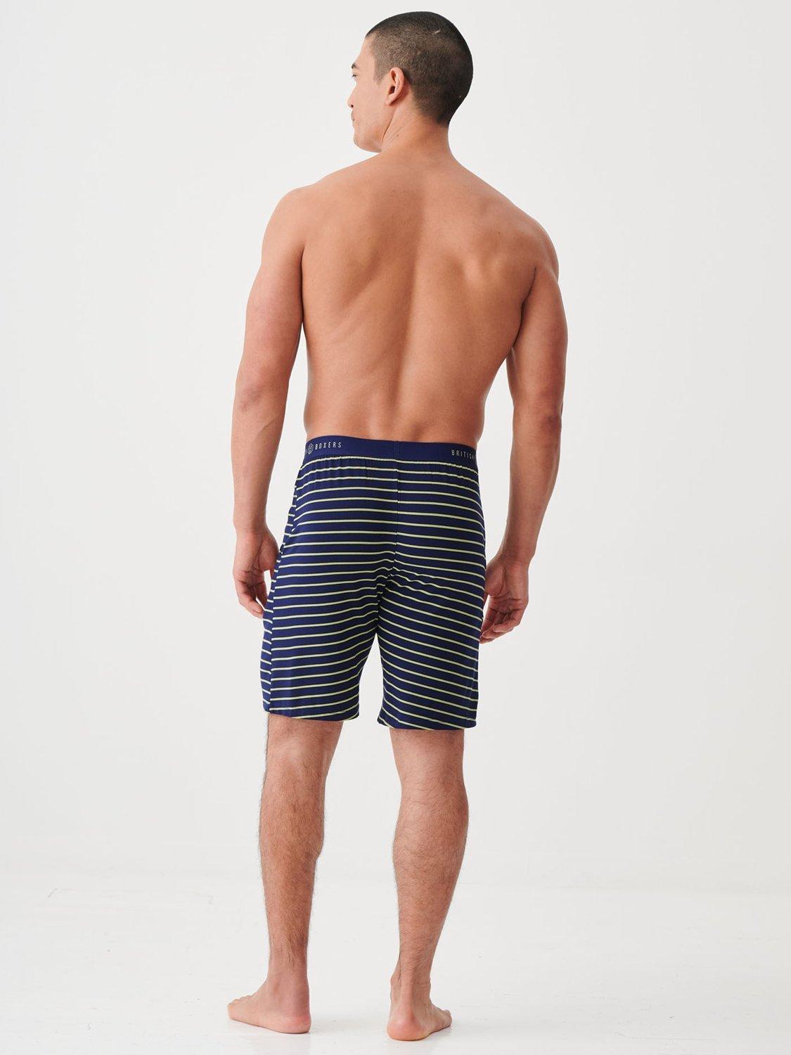 Product image 3 of 5, which shows British Boxers Bamboo Lounge Shorts, Tarragon/Navy, S