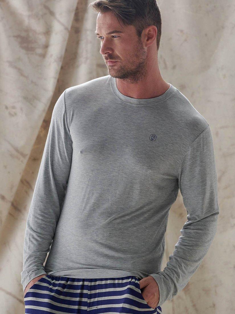 Product image 3 of 9, which shows British Boxers Bamboo Long Sleeve T-Shirt, Pack of 2, Navy/Grey, S
