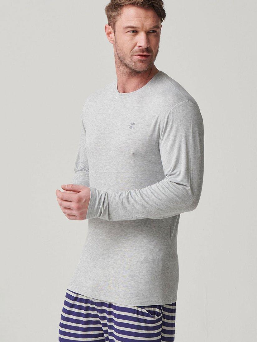 Product image 4 of 9, which shows British Boxers Bamboo Long Sleeve T-Shirt, Pack of 2, Navy/Grey, S