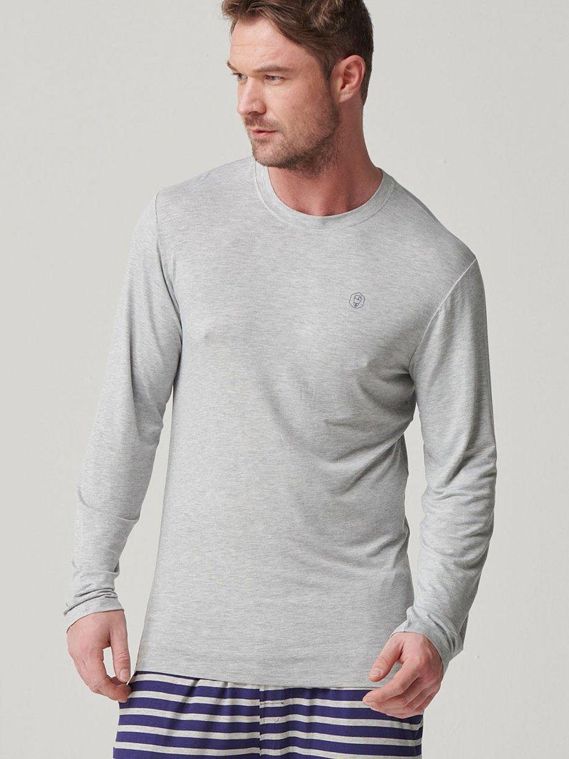 Product image 5 of 9, which shows British Boxers Bamboo Long Sleeve T-Shirt, Pack of 2, Navy/Grey, S
