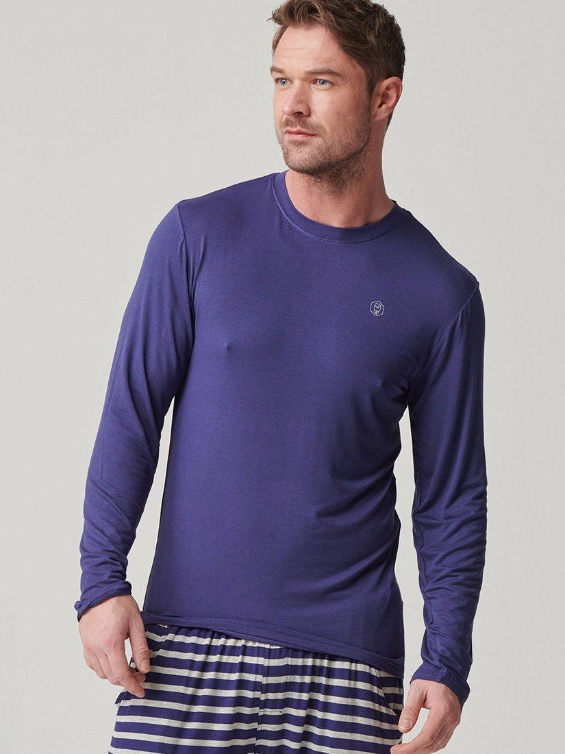 Product image 7 of 9, which shows British Boxers Bamboo Long Sleeve T-Shirt, Pack of 2, Navy/Grey, S