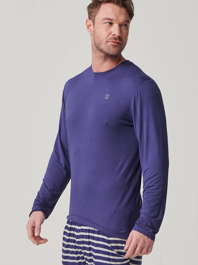 Product image 8 of 9, which shows British Boxers Bamboo Long Sleeve T-Shirt, Pack of 2, Navy/Grey, S