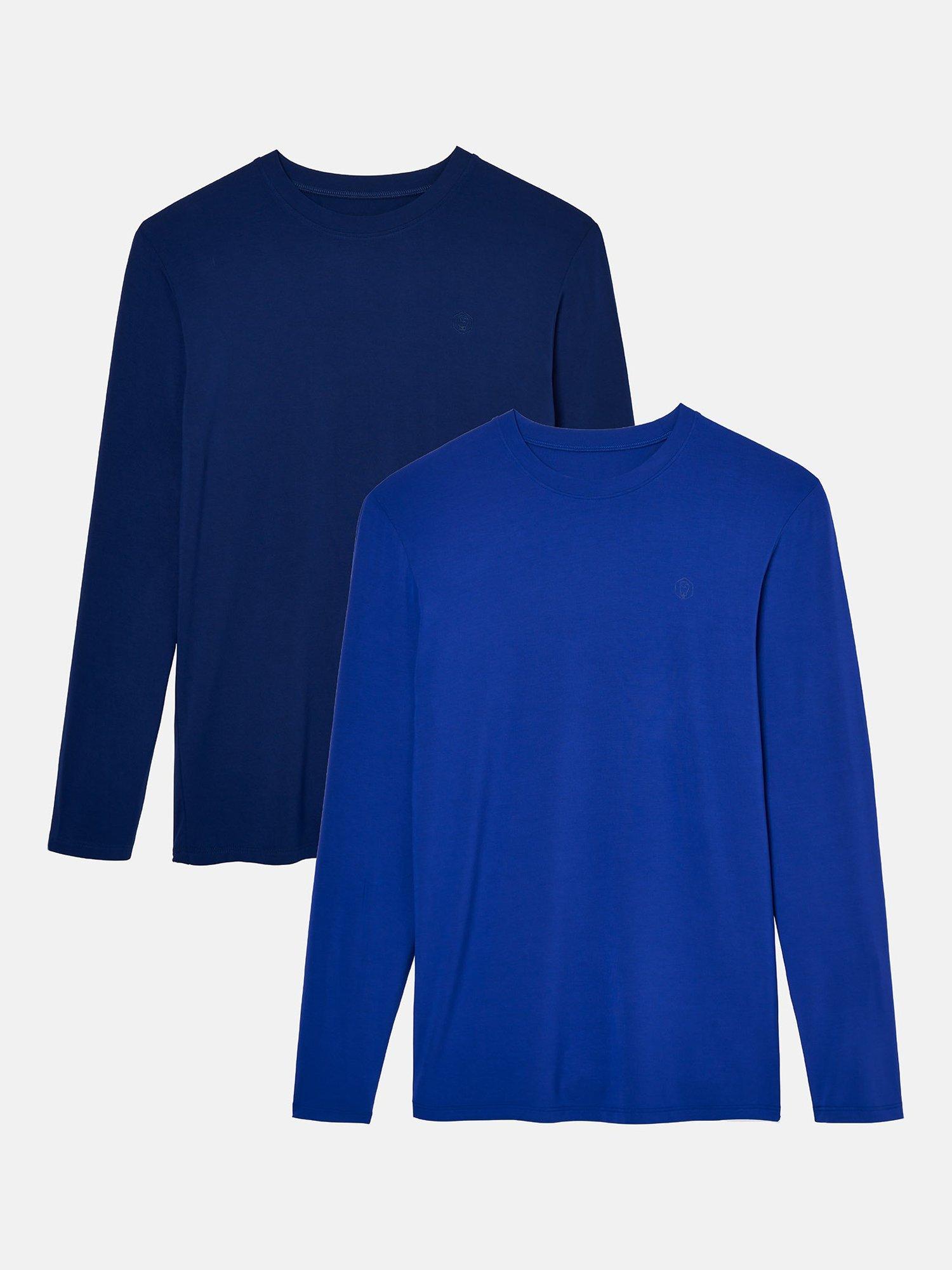 Product image 1 of 10, which shows British Boxers Bamboo Long Sleeve T-Shirt, Pack of 2, Royal Blue/Navy, S