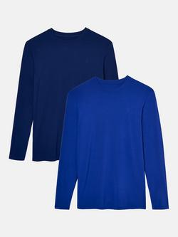 British Boxers Bamboo Long Sleeve T-Shirt, Pack of 2, Royal Blue/Navy
