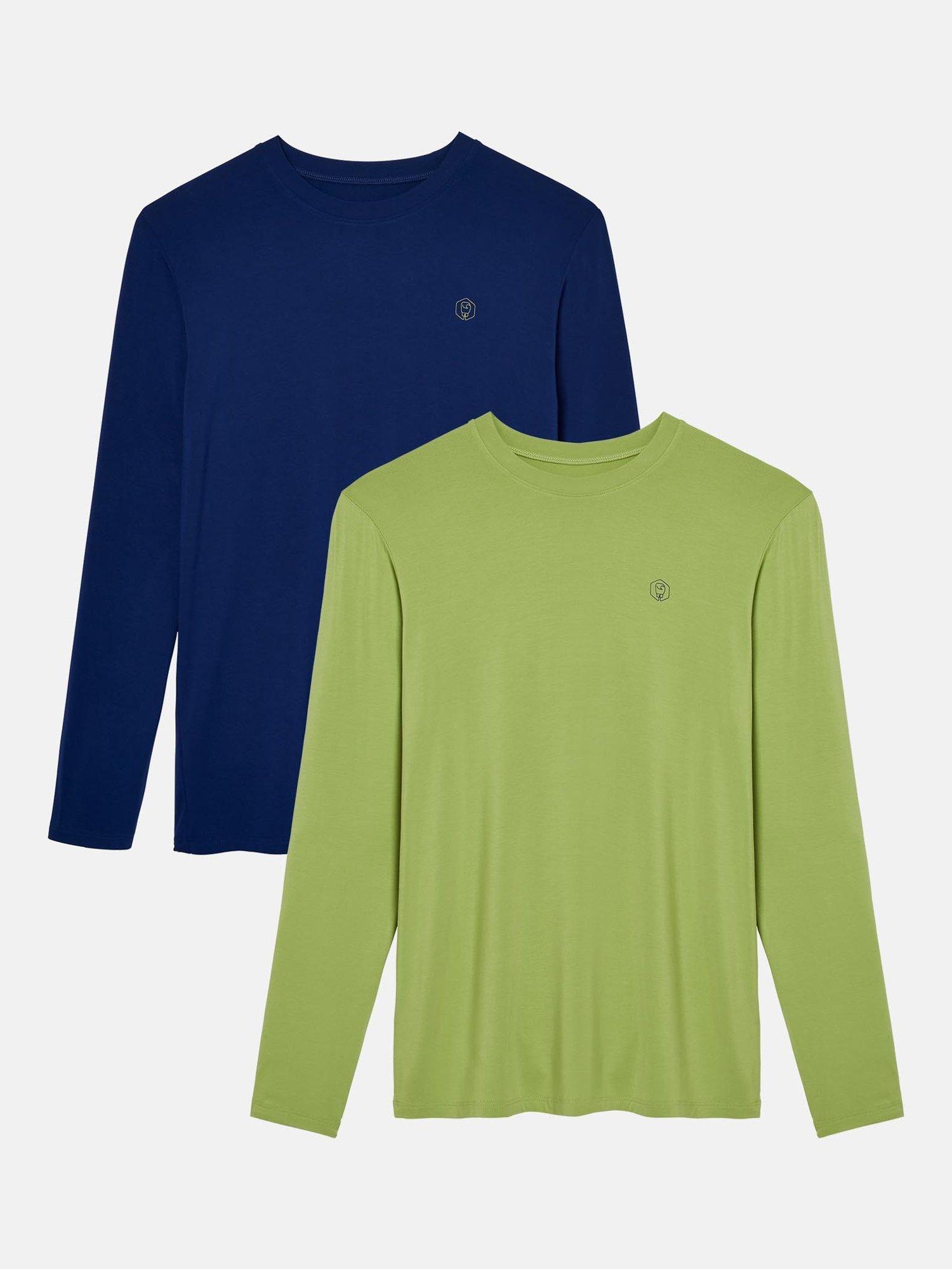 Product image 1 of 10, which shows British Boxers Bamboo Long Sleeve T-Shirt, Pack of 2, Tarragon/Navy, S