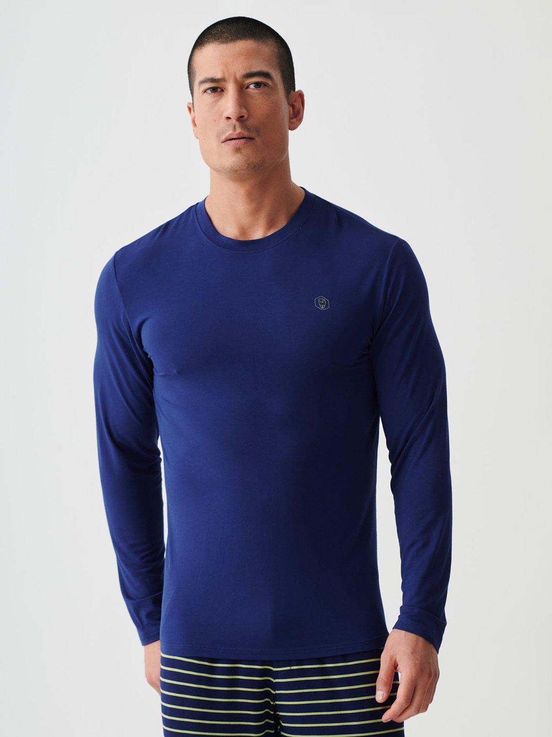 Product image 4 of 10, which shows British Boxers Bamboo Long Sleeve T-Shirt, Pack of 2, Tarragon/Navy, S