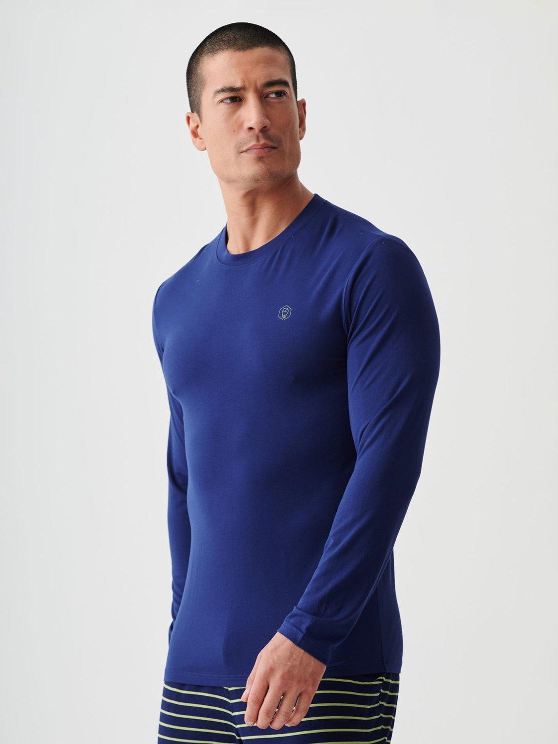 Product image 5 of 10, which shows British Boxers Bamboo Long Sleeve T-Shirt, Pack of 2, Tarragon/Navy, S