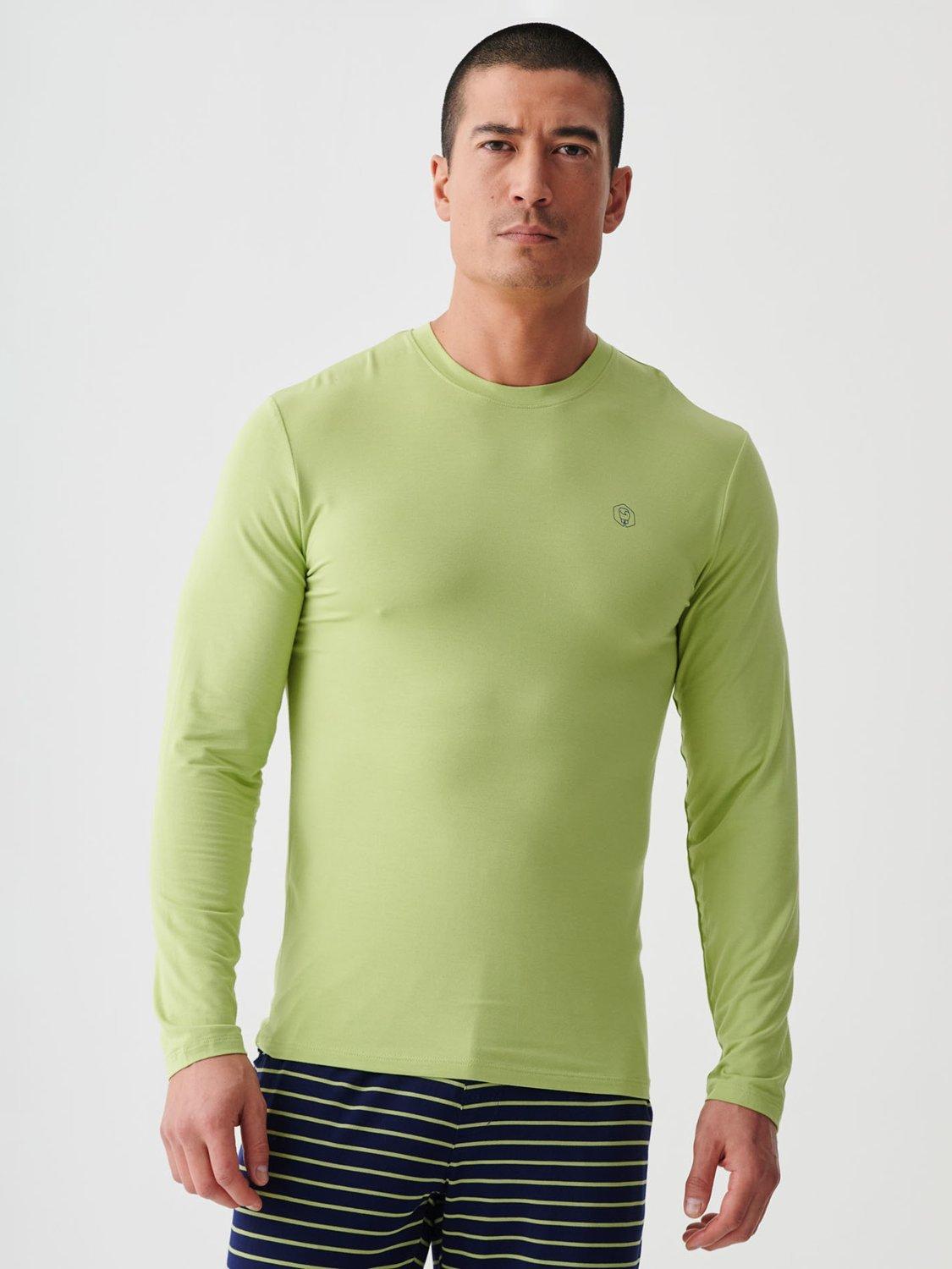 Product image 7 of 10, which shows British Boxers Bamboo Long Sleeve T-Shirt, Pack of 2, Tarragon/Navy, S