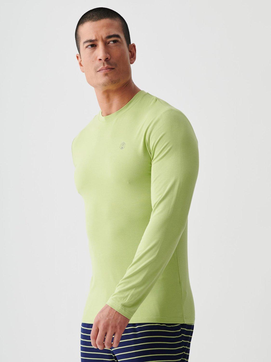 Product image 8 of 10, which shows British Boxers Bamboo Long Sleeve T-Shirt, Pack of 2, Tarragon/Navy, S