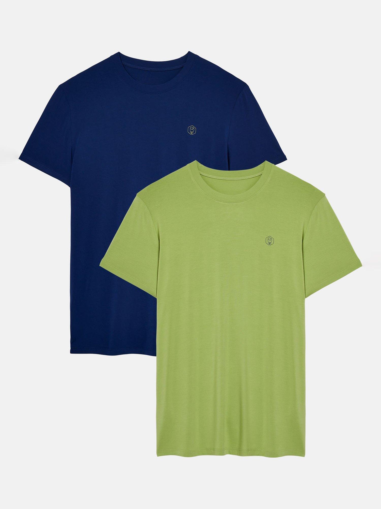 Product image 1 of 10, which shows British Boxers Bamboo T-Shirt, Pack of 2, Tarragon/Navy, S