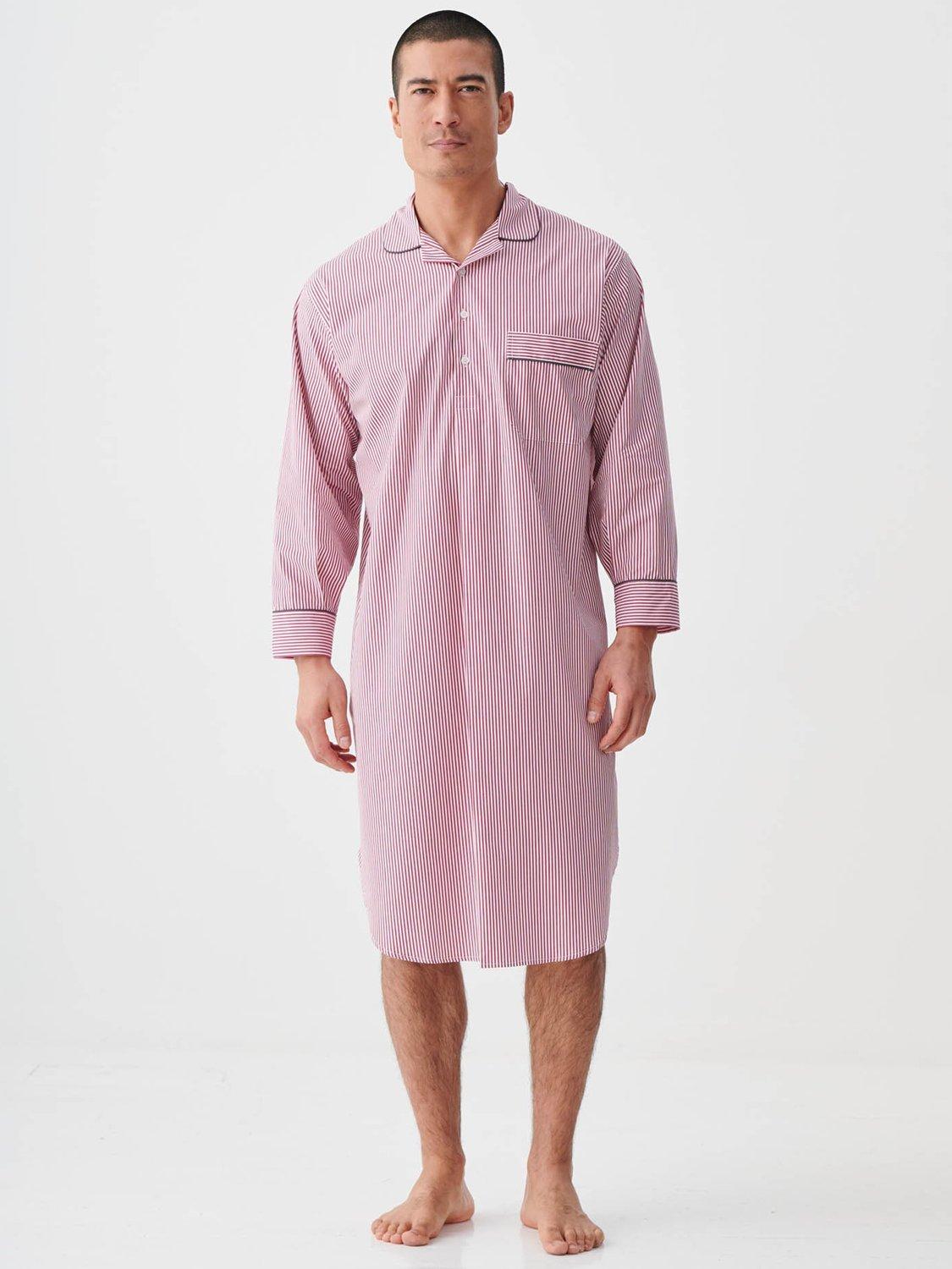 Product image 1 of 5, which shows British Boxers Crisp Cotton Pinstripe Nightshirt, Red, S