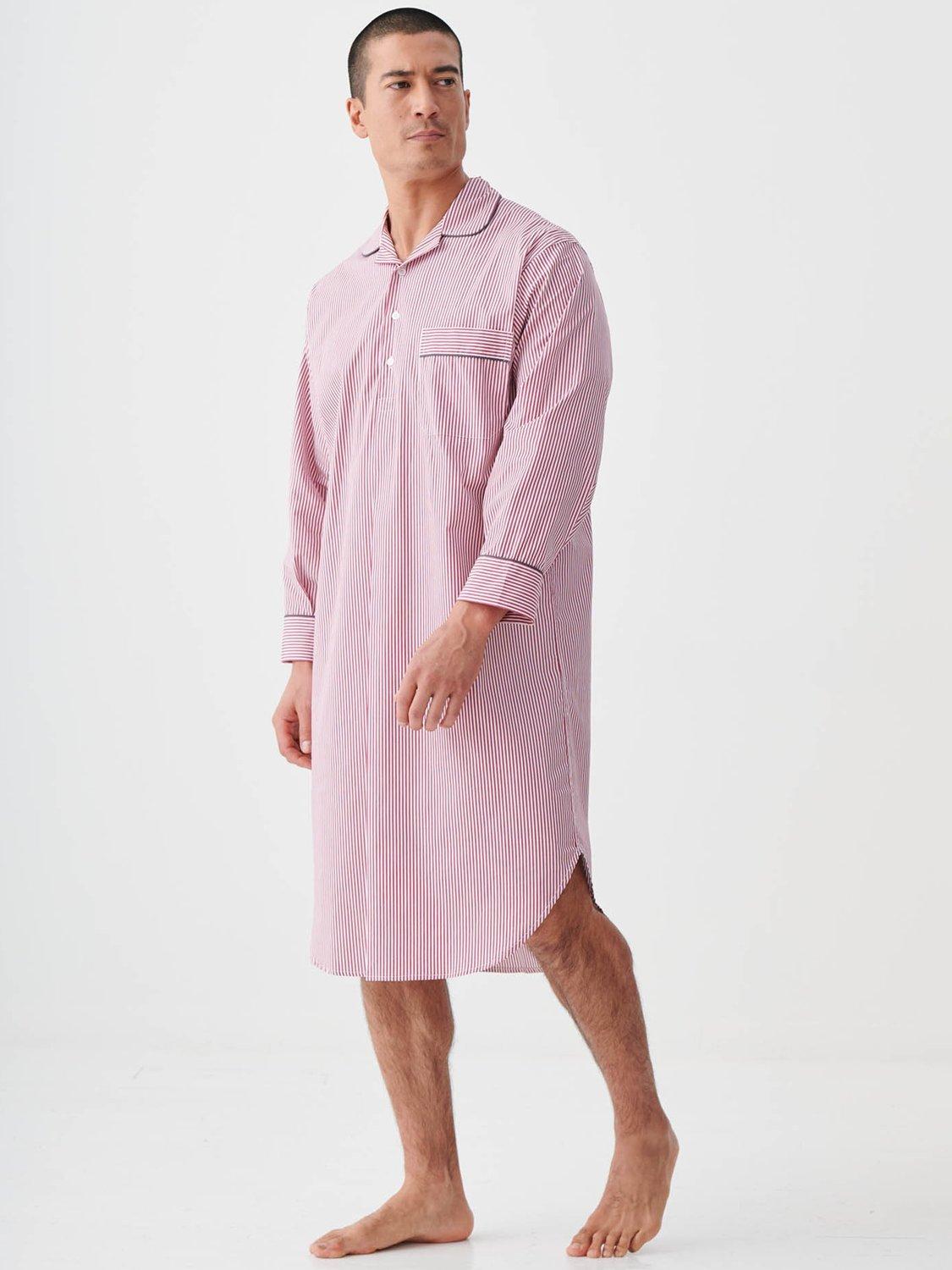 Product image 2 of 5, which shows British Boxers Crisp Cotton Pinstripe Nightshirt, Red, S
