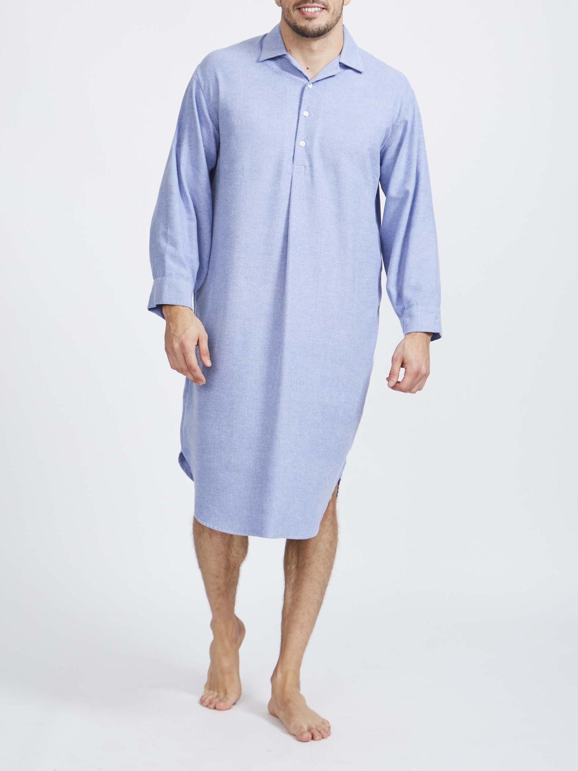 Product image 2 of 6, which shows British Boxers Herringbone Brushed Cotton Nightshirt, Staffordshire Blue, S