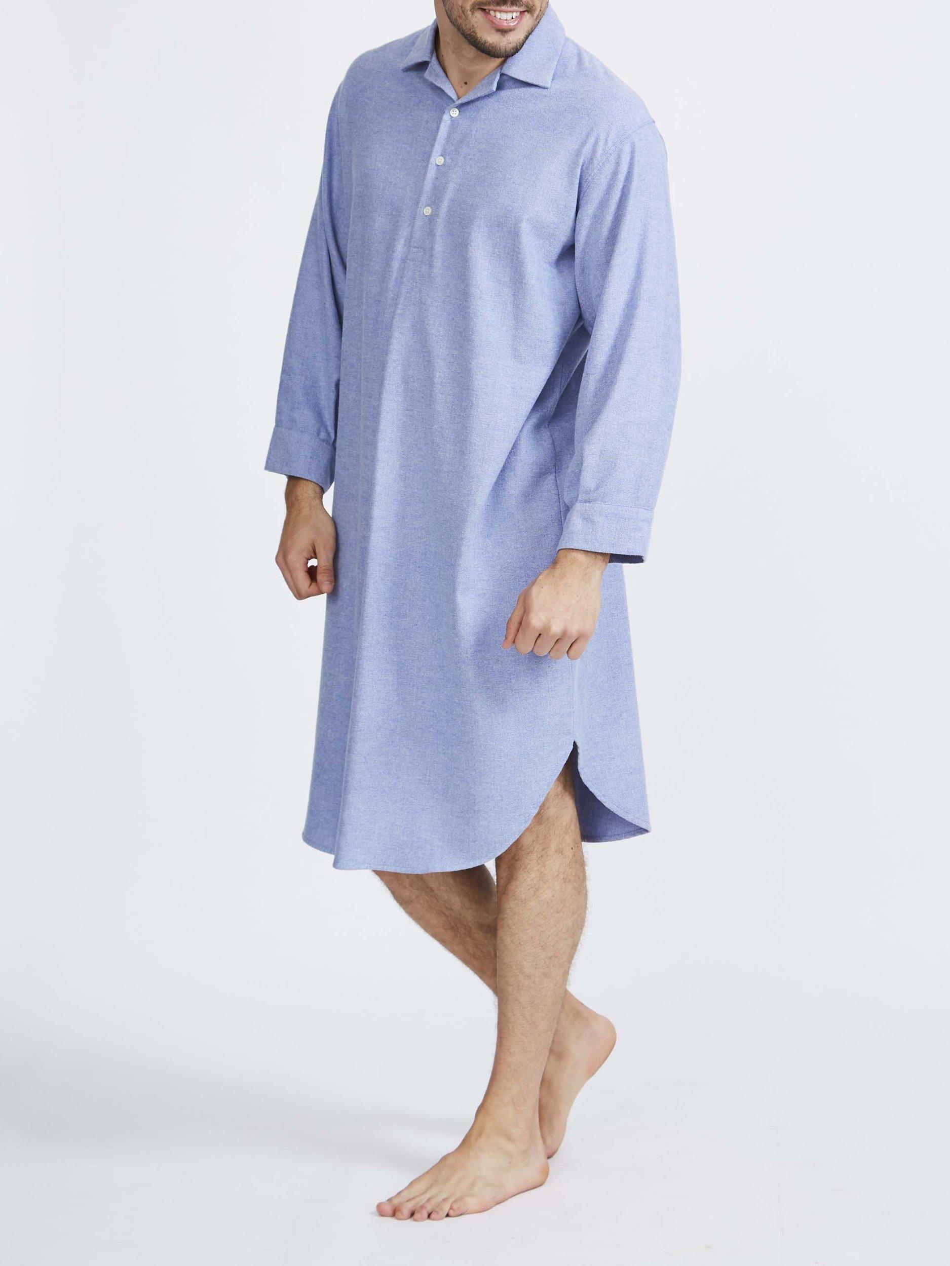Product image 4 of 6, which shows British Boxers Herringbone Brushed Cotton Nightshirt, Staffordshire Blue, S