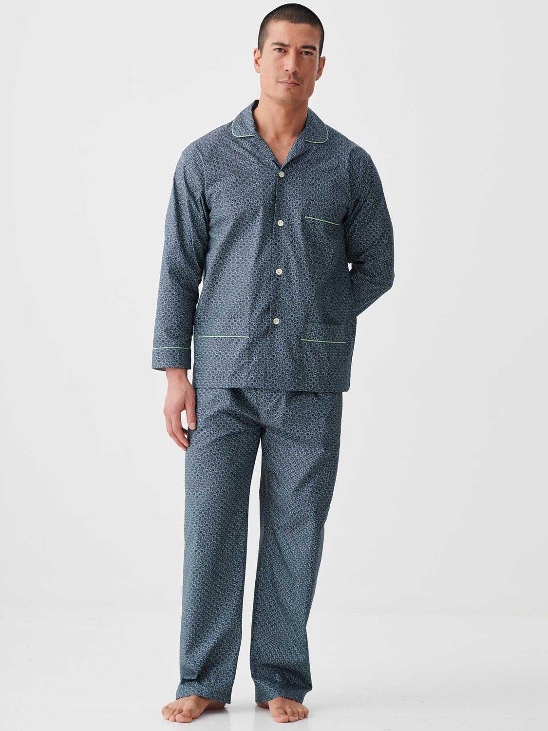 Product image 1 of 5, which shows British Boxers Geometric Print Cotton Pyjama Set, Geometric Moorland, XL
